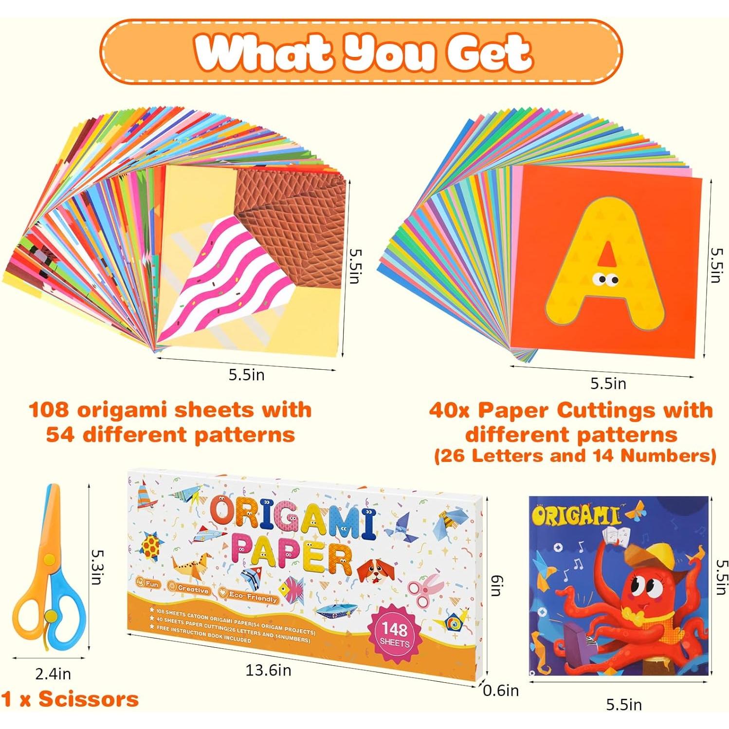 Kit de Origami para Niños Wxqfumy con 108 Piezas y Tijeras