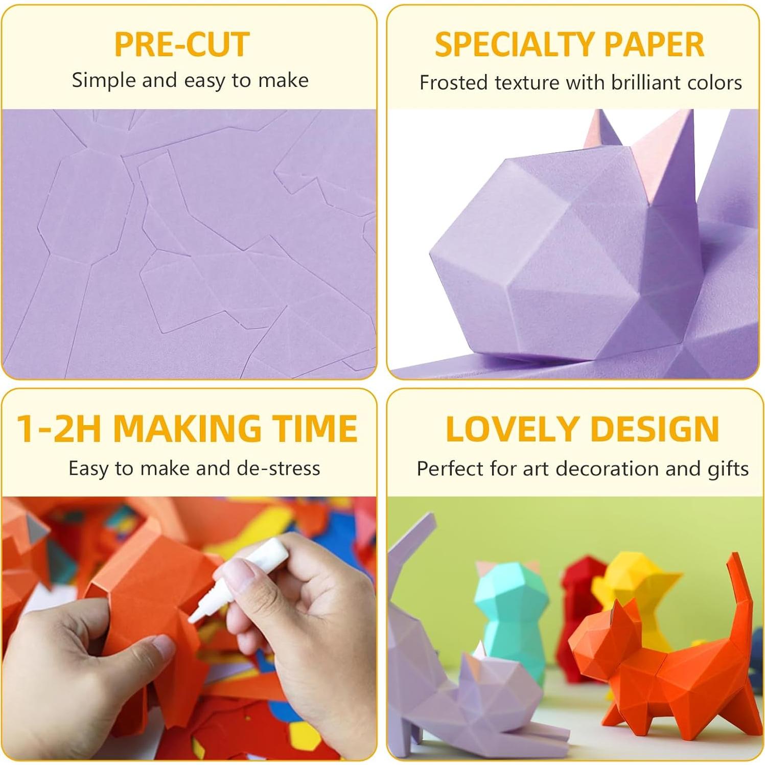 Kit de Papiroflexia 3D Gatito de Yoga Morado - ORIGAMIPLANET