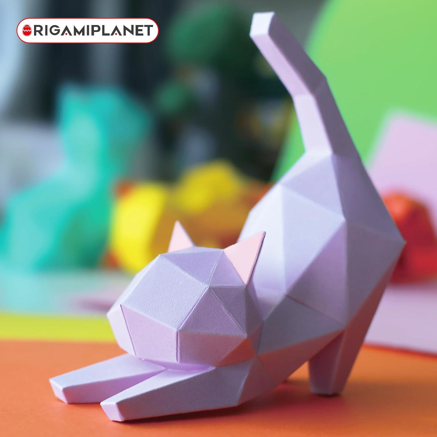 Kit de Papiroflexia 3D Gatito de Yoga Morado - ORIGAMIPLANET
