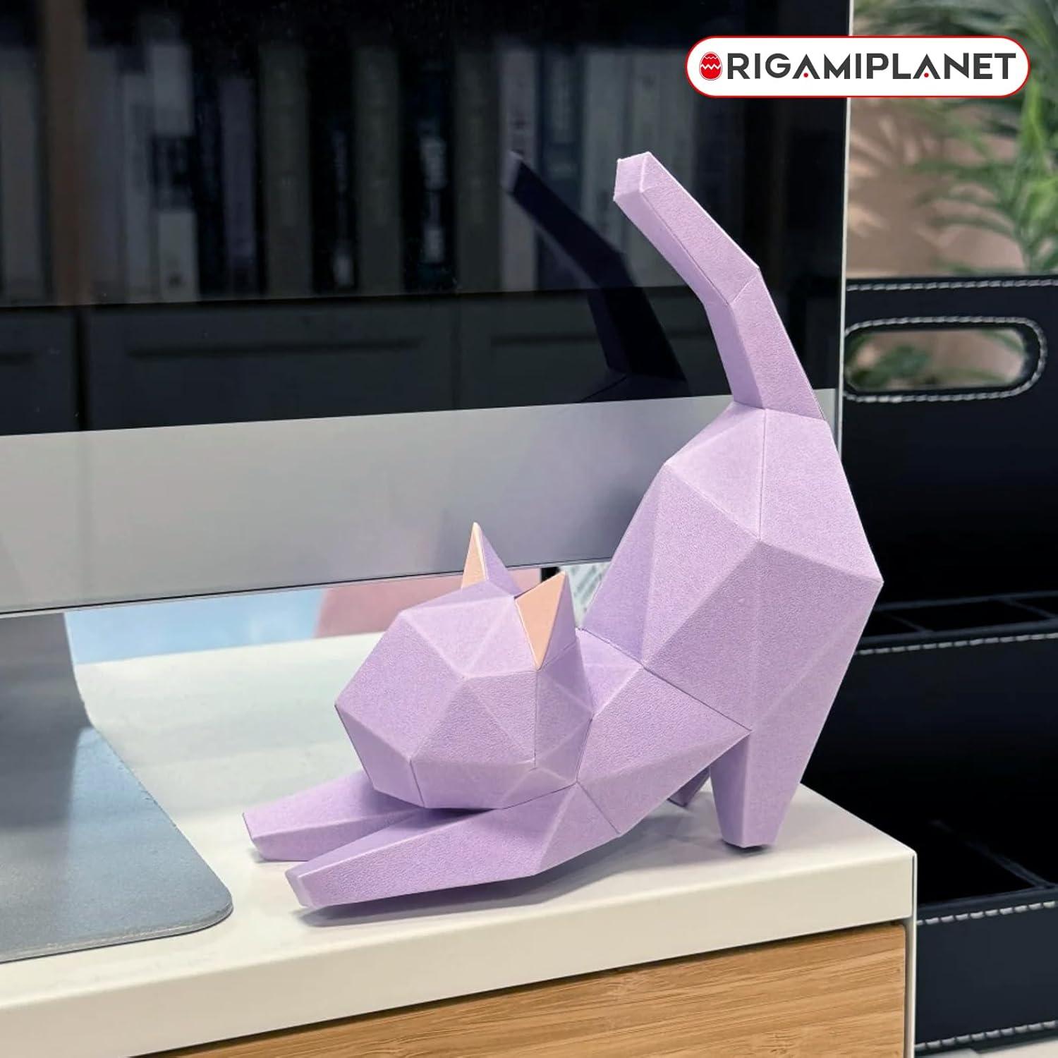 Kit de Papiroflexia 3D Gatito de Yoga Morado - ORIGAMIPLANET
