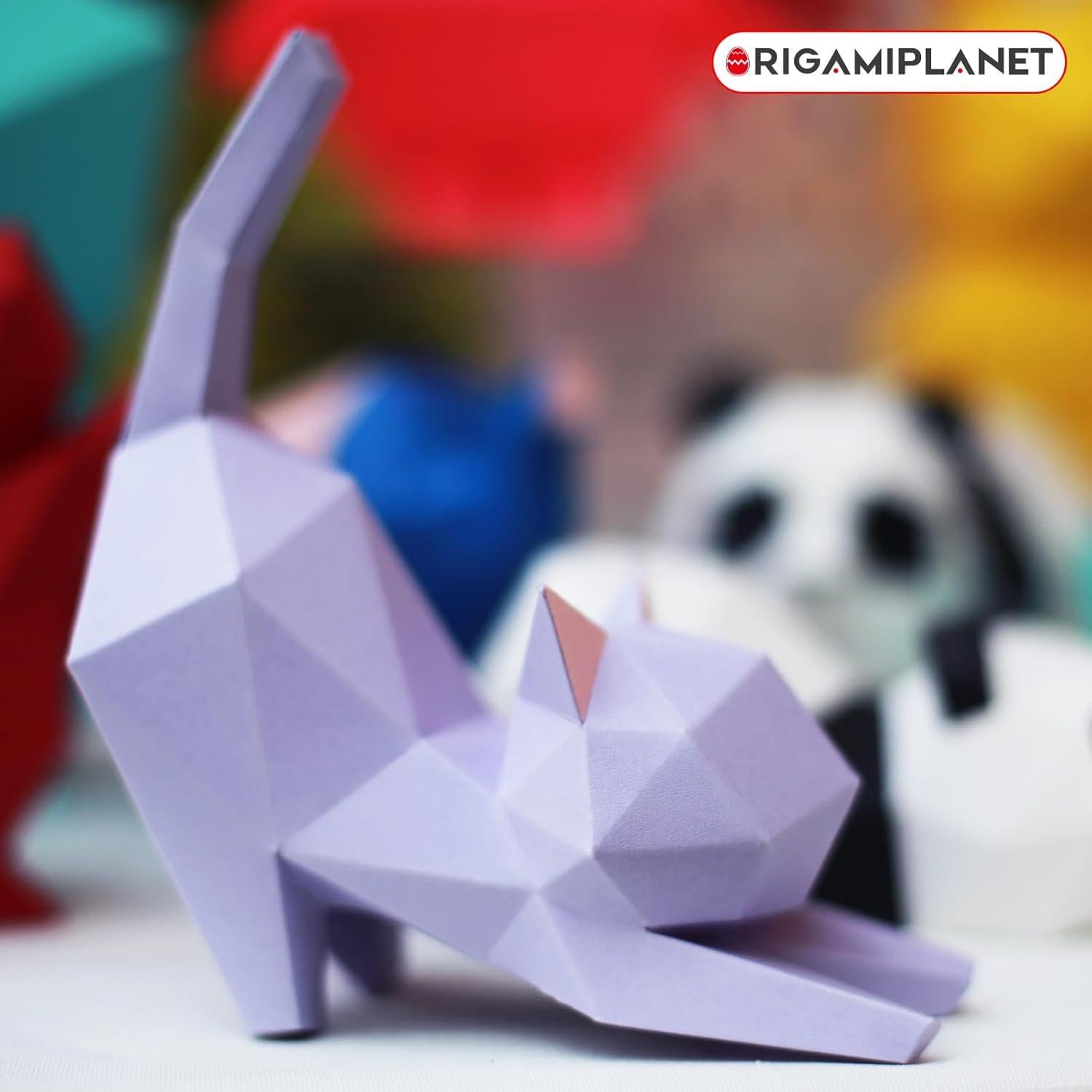 Kit de Papiroflexia 3D Gatito de Yoga Morado - ORIGAMIPLANET