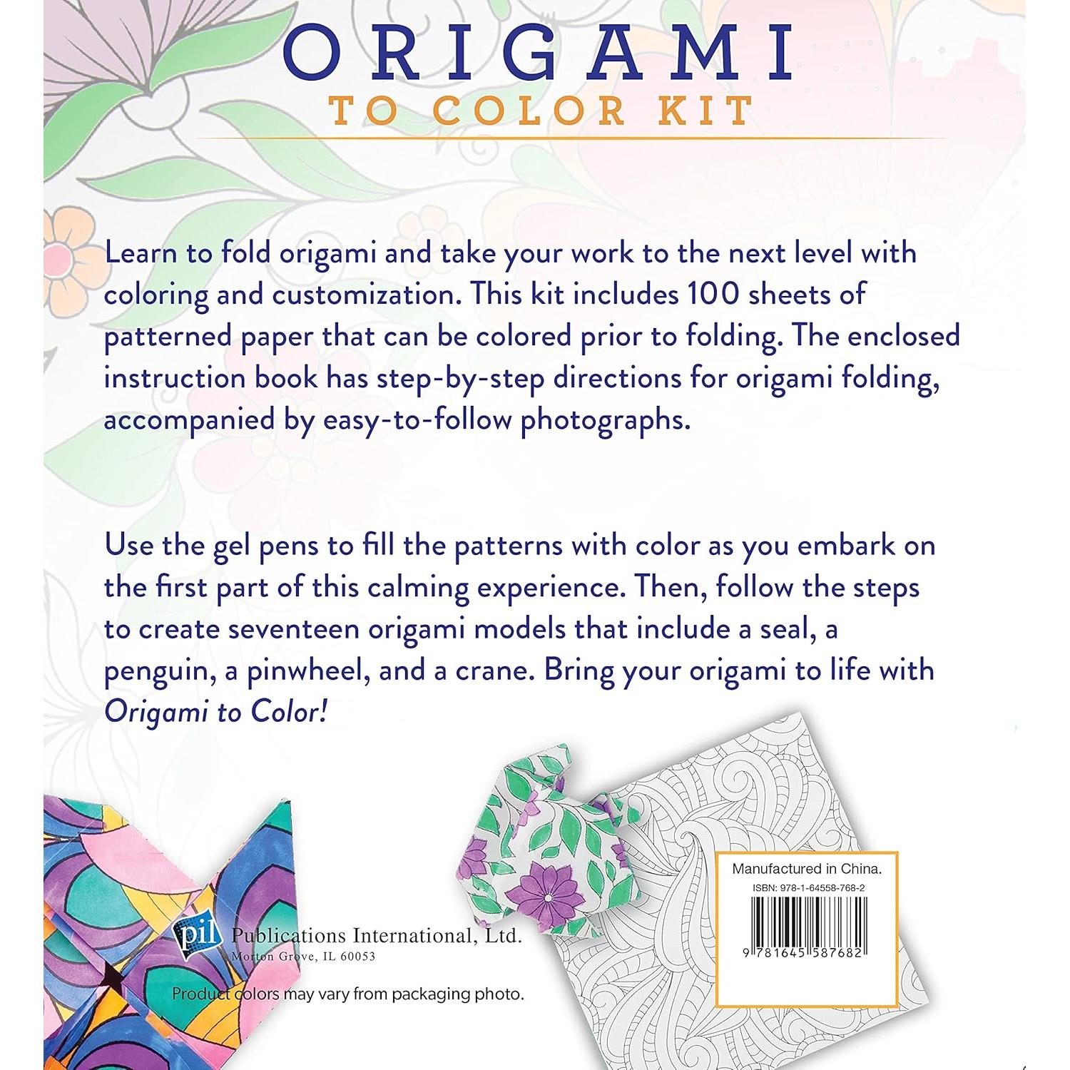 Origami to Color Kit: Includes 100 Origami Sheets, 5 Gel Pens, and 12 Page Instruction Book