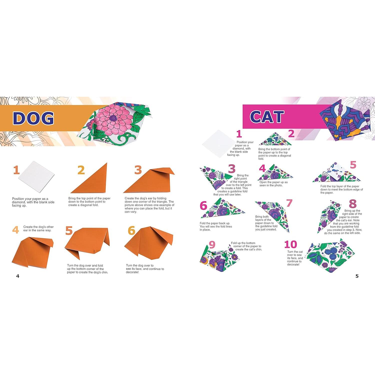 Origami to Color Kit: Includes 100 Origami Sheets, 5 Gel Pens, and 12 Page Instruction Book