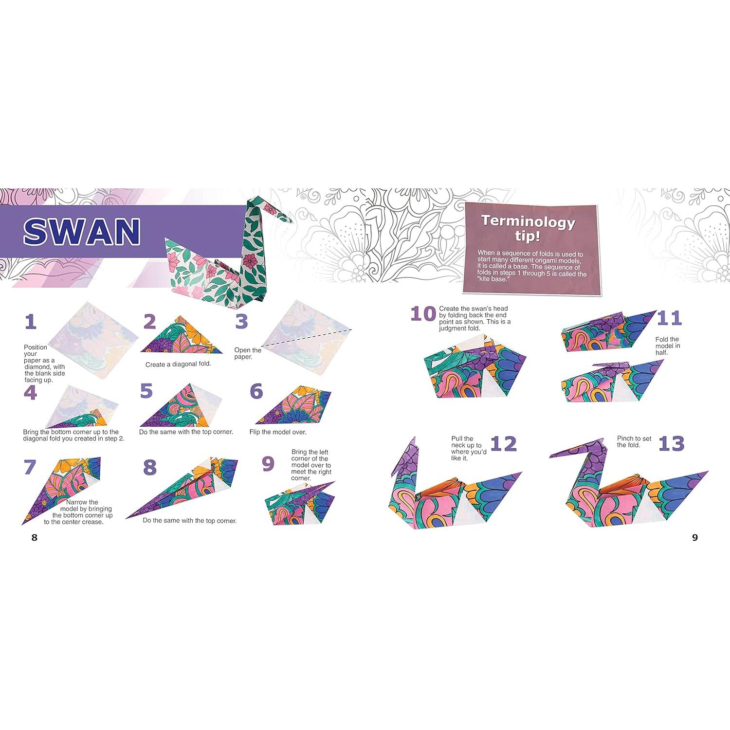 Origami to Color Kit: Includes 100 Origami Sheets, 5 Gel Pens, and 12 Page Instruction Book