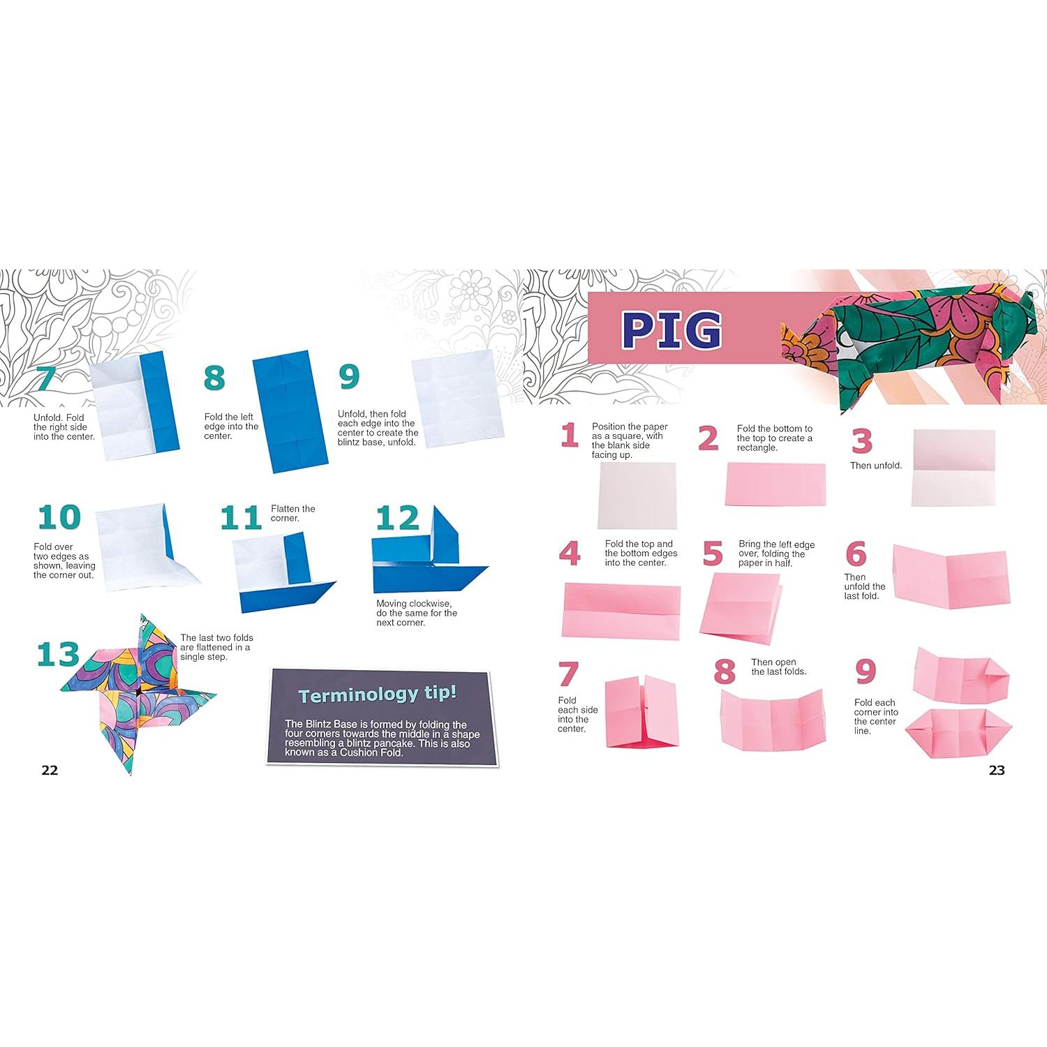 Origami to Color Kit: Includes 100 Origami Sheets, 5 Gel Pens, and 12 Page Instruction Book