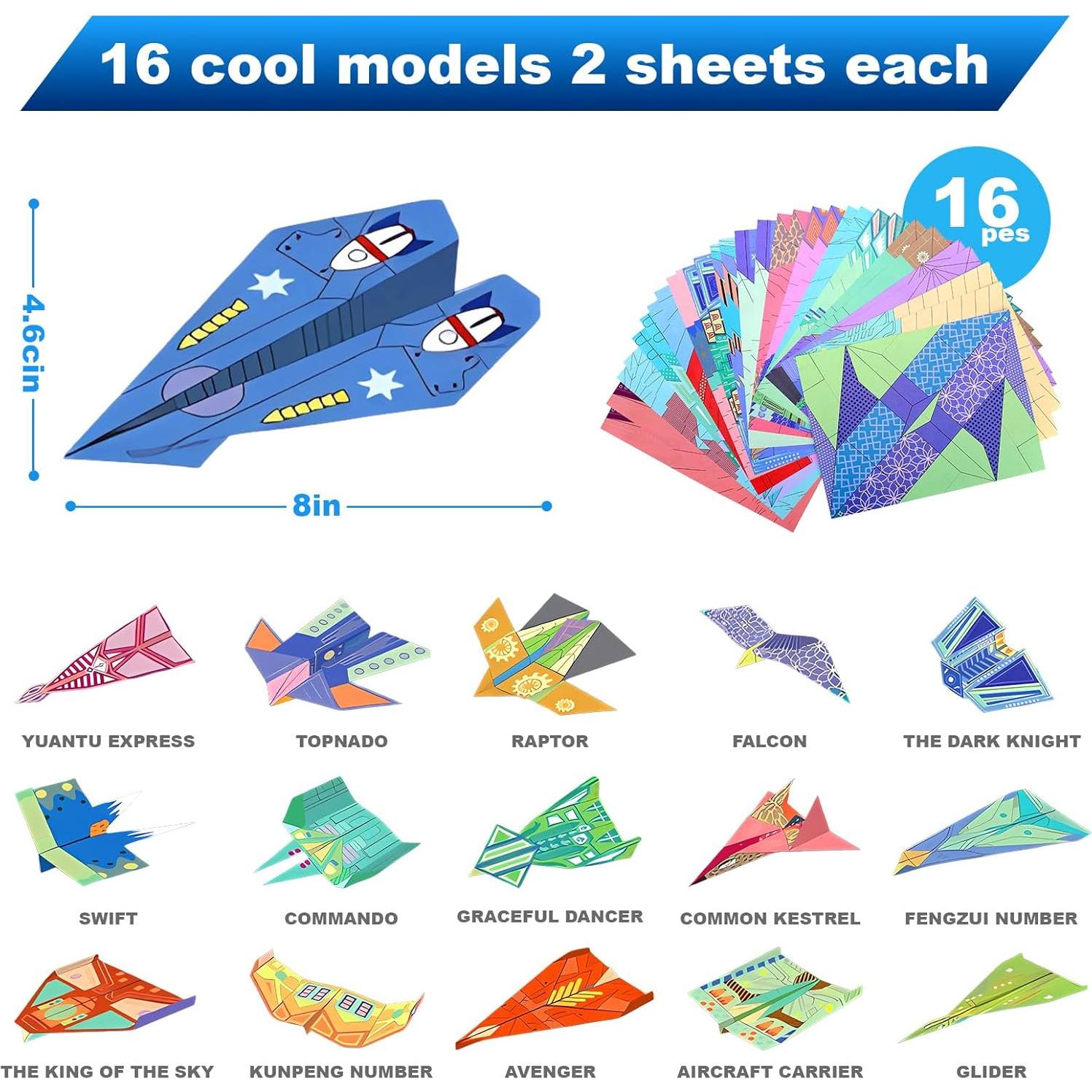 Kit de Aviones de Papel Vodolo - 16 Diseños Clásicos, 32 Hojas