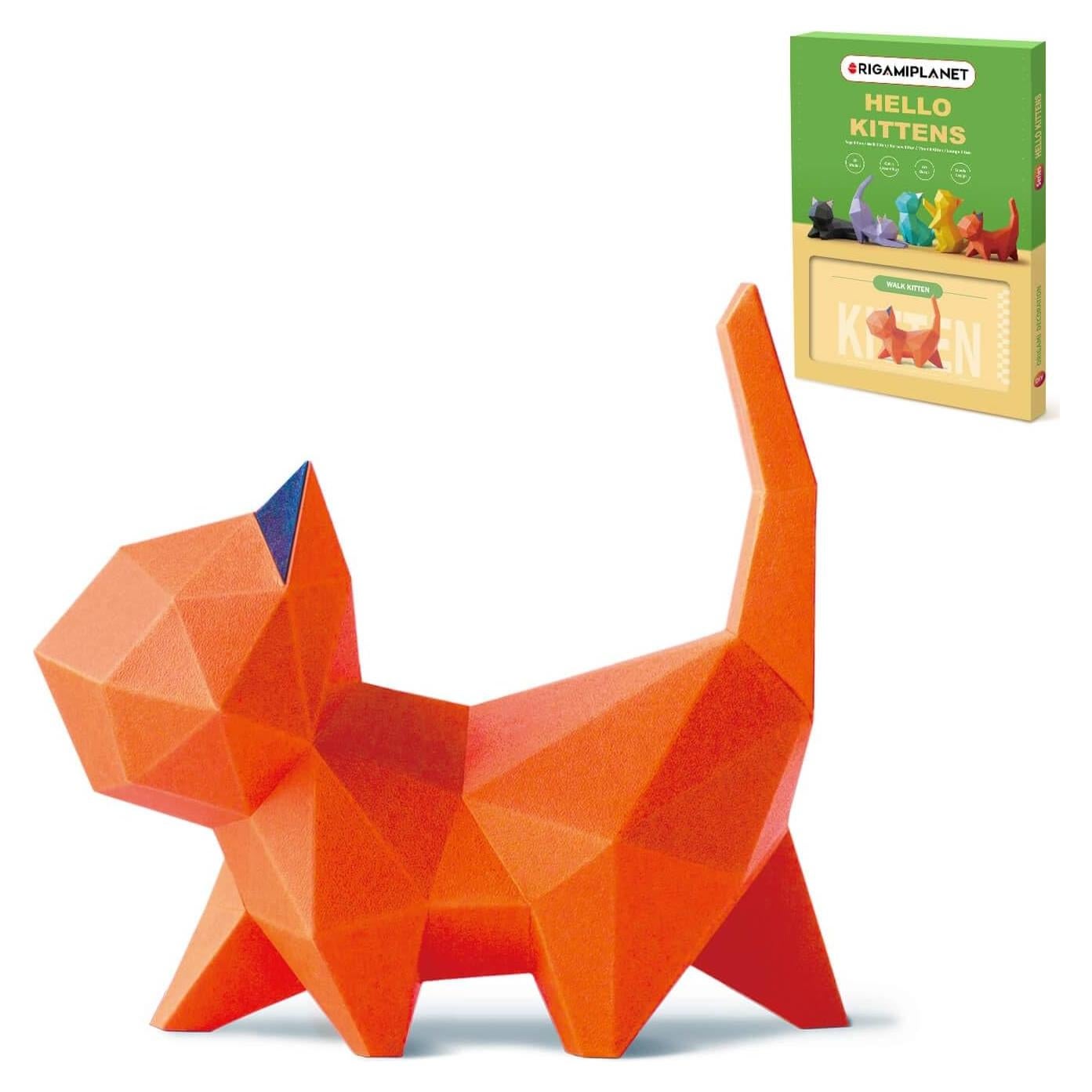 Kit de Manualidades Origami 3D Gatito Caminante Naranja ORIGAMIPLANET