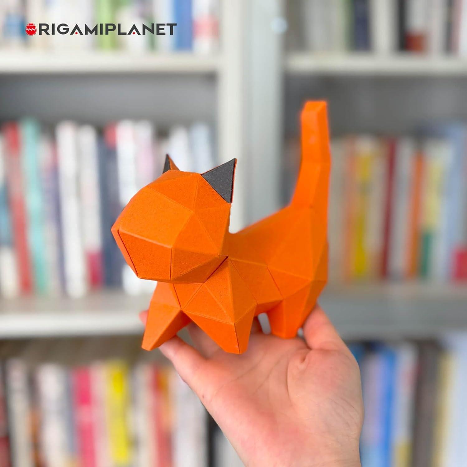 Kit de Manualidades Origami 3D Gatito Caminante Naranja ORIGAMIPLANET