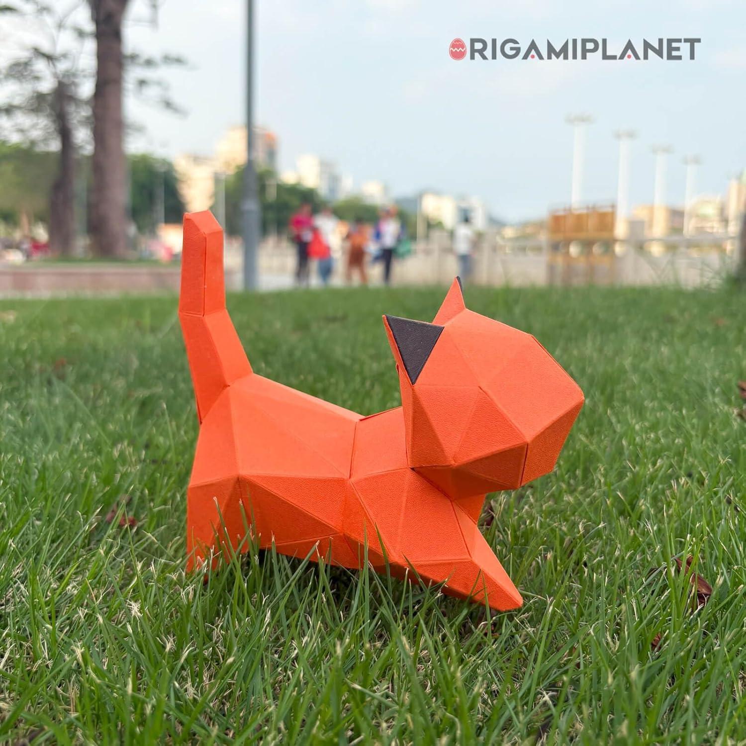 Kit de Manualidades Origami 3D Gatito Caminante Naranja ORIGAMIPLANET