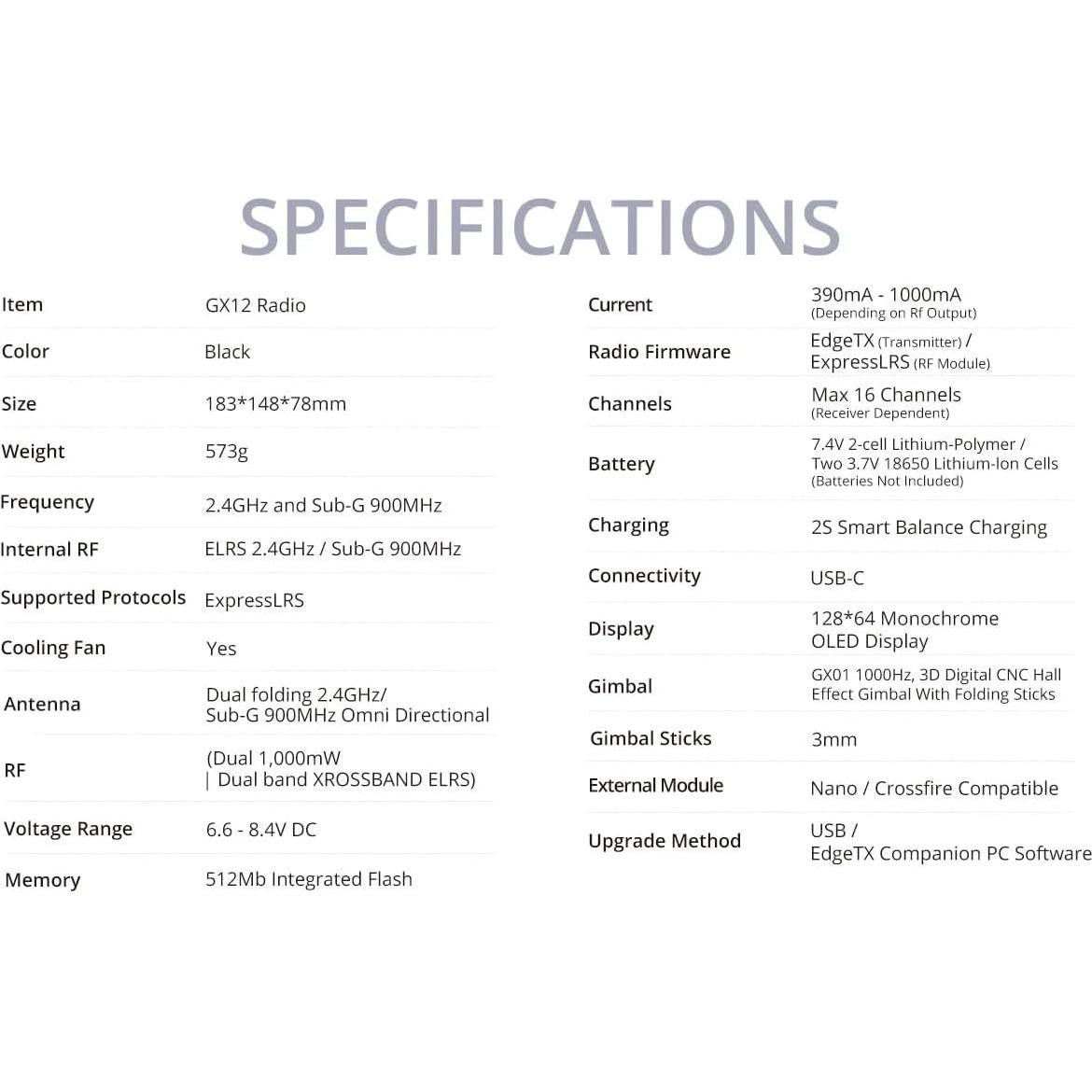 Control Remoto RadioMaster GX12 1000Hz 3D Gimbal Digital