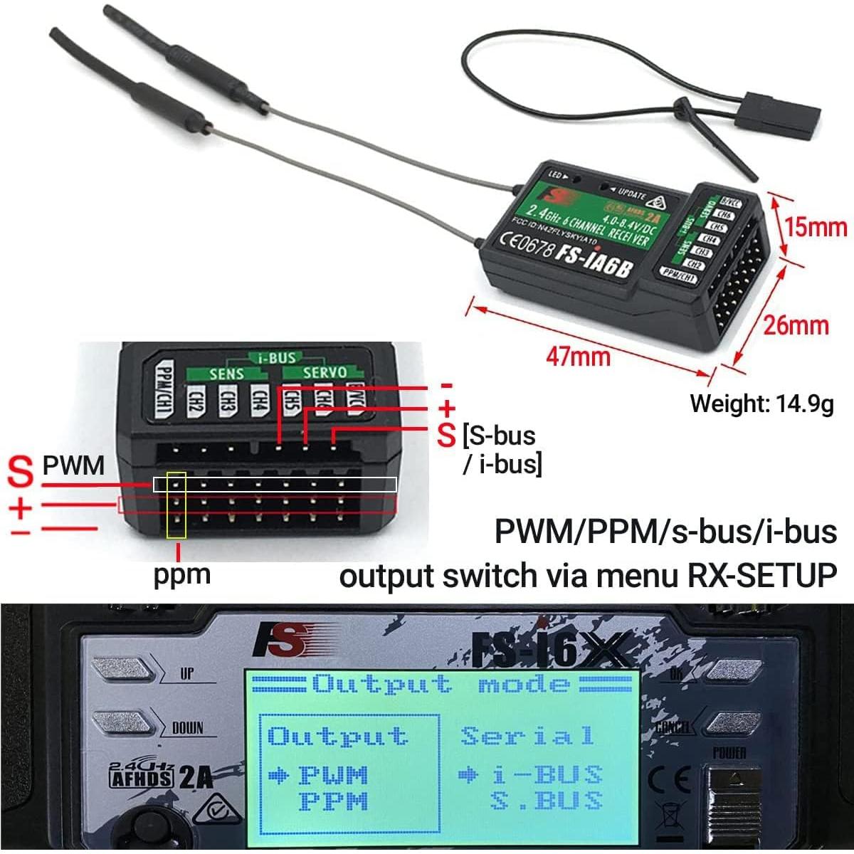 Transmisor y receptor RC Alaohu FS-i6X y FS-iA6B 10CH 2.4GHz