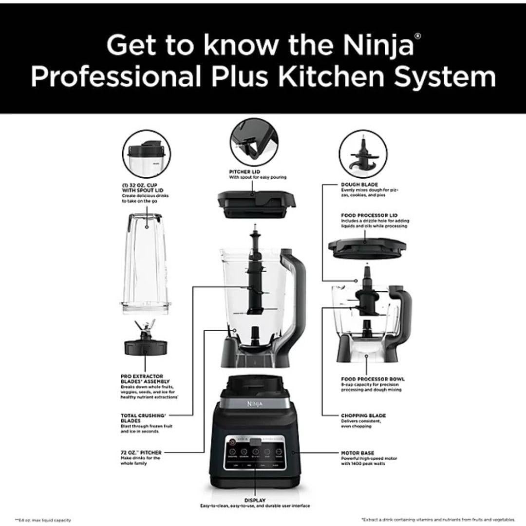Licuadora Ninja Pro Plus 1400W 5 en 1 con Auto iQ - Negro