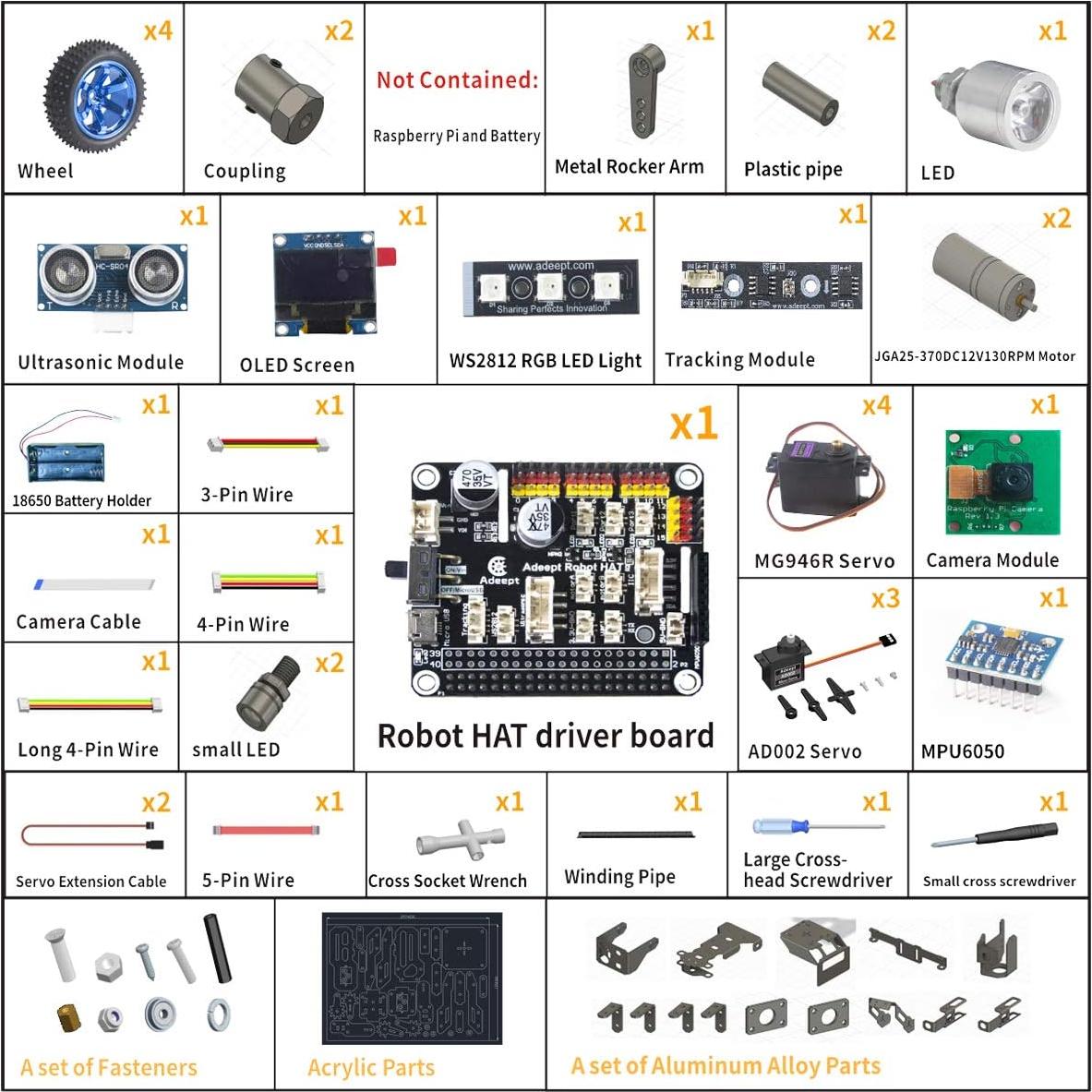 Kit de Robot Programable Adeept PiCar-Pro con Brazo 4-DOF
