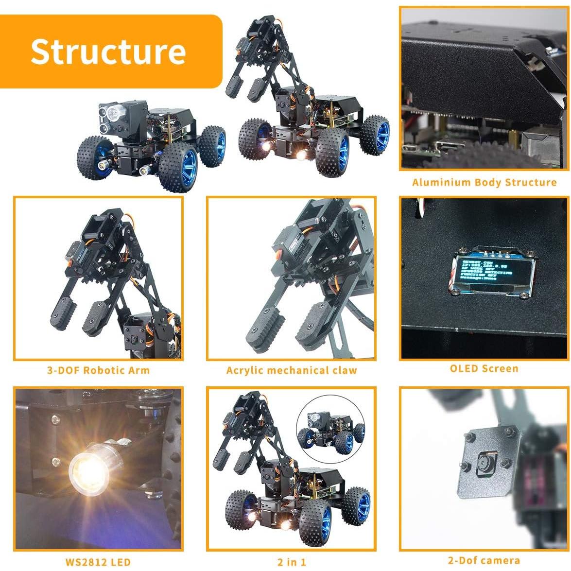 Kit de Robot Programable Adeept PiCar-Pro con Brazo 4-DOF