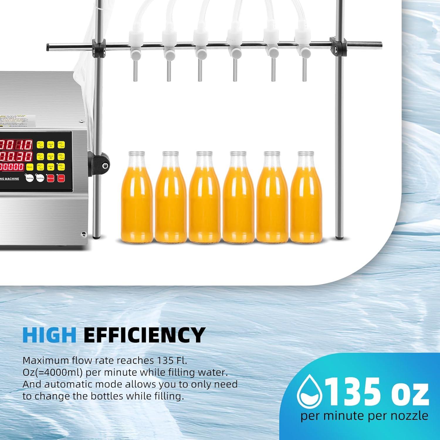 Máquina de Llenado de Líquidos Automática 6 Cabezas 2-135 Oz