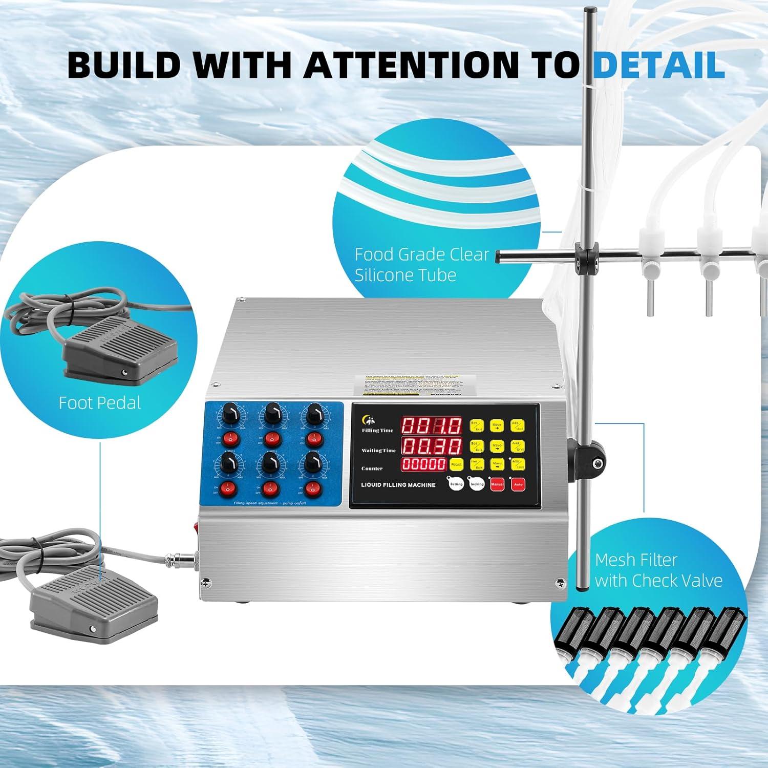Máquina de Llenado de Líquidos Automática 6 Cabezas 2-135 Oz
