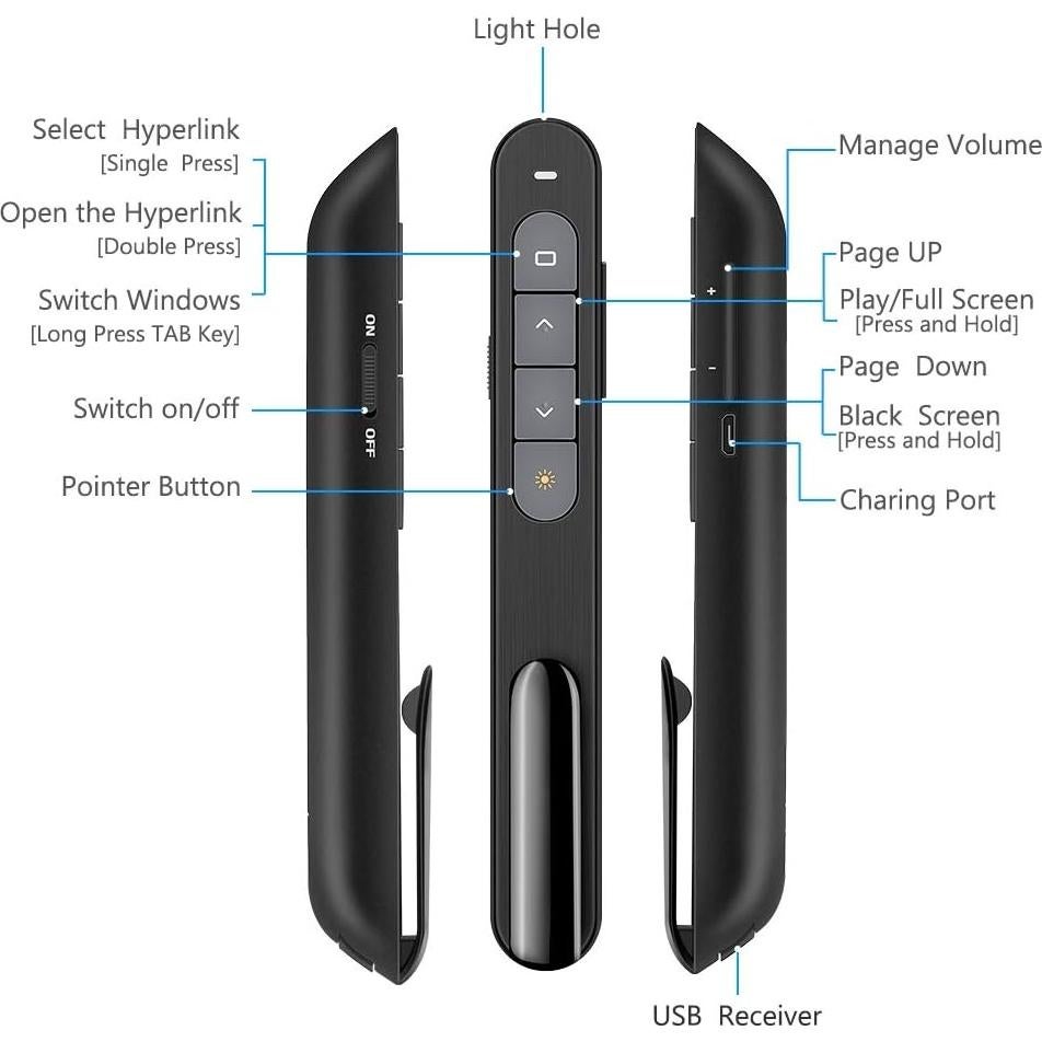 Clicker de Presentación DinoFire X16 Inalámbrico 100m USB