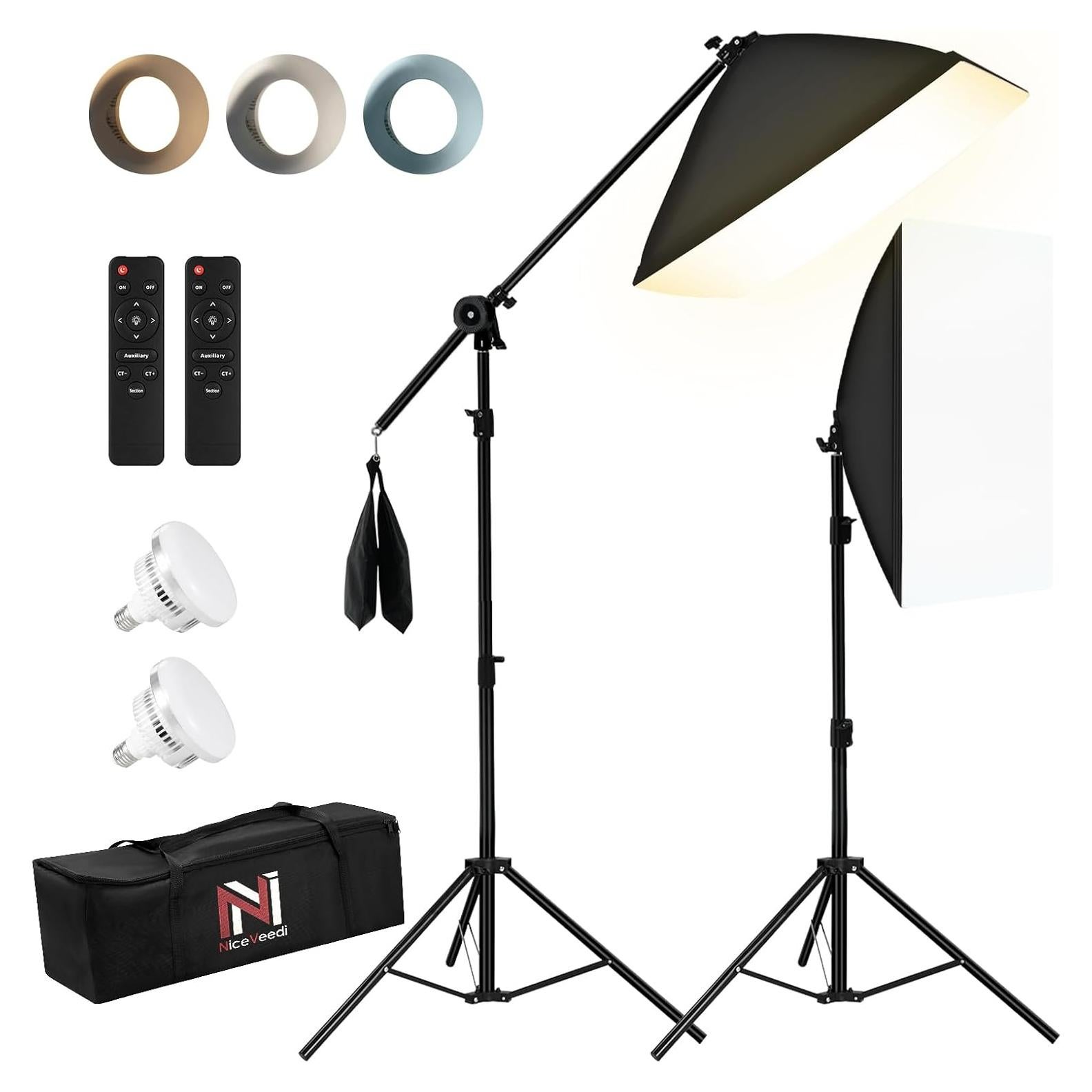 Kit de Iluminación Fotográfica NiceVeedi 85W 2 Softbox 50x71cm
