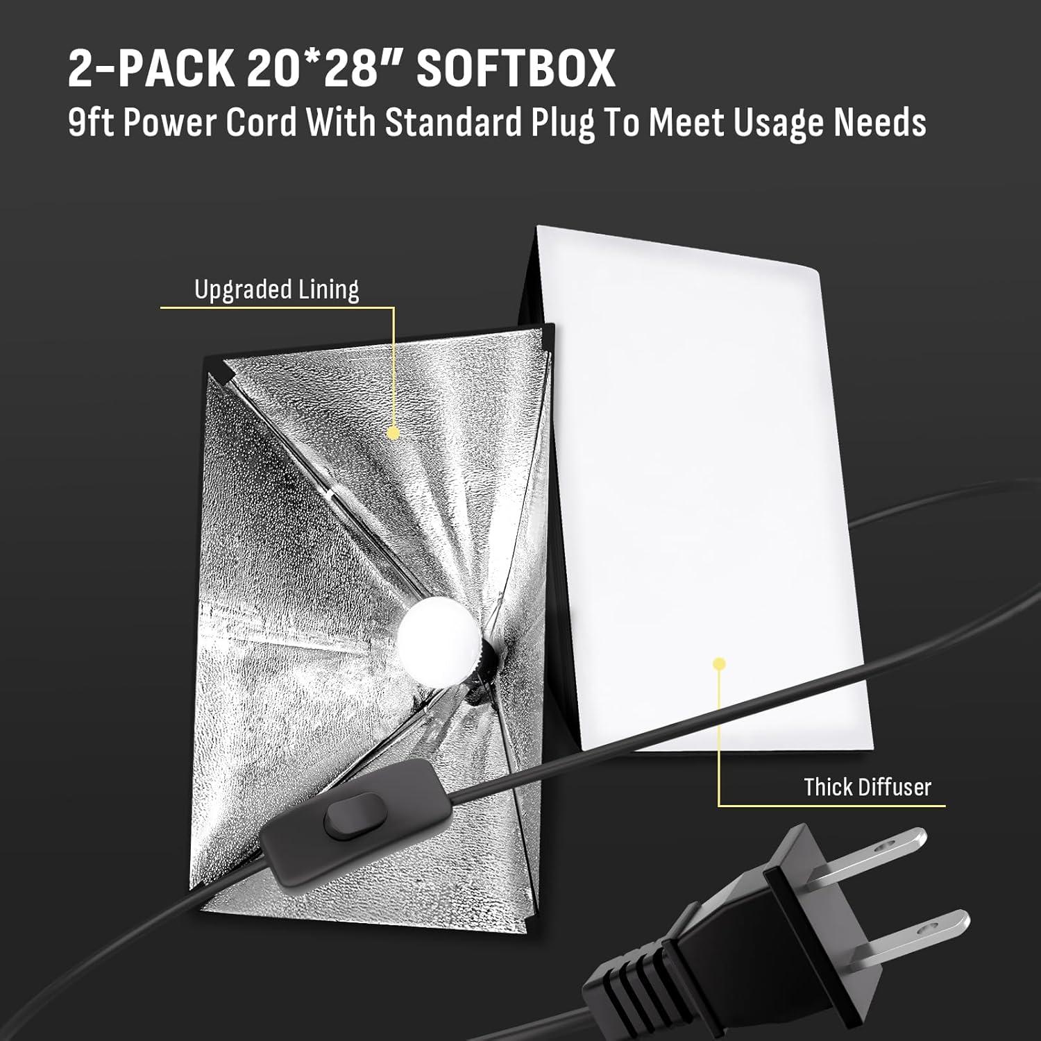 Kit de Iluminación Fotográfica NiceVeedi 85W 2 Softbox 50x71cm