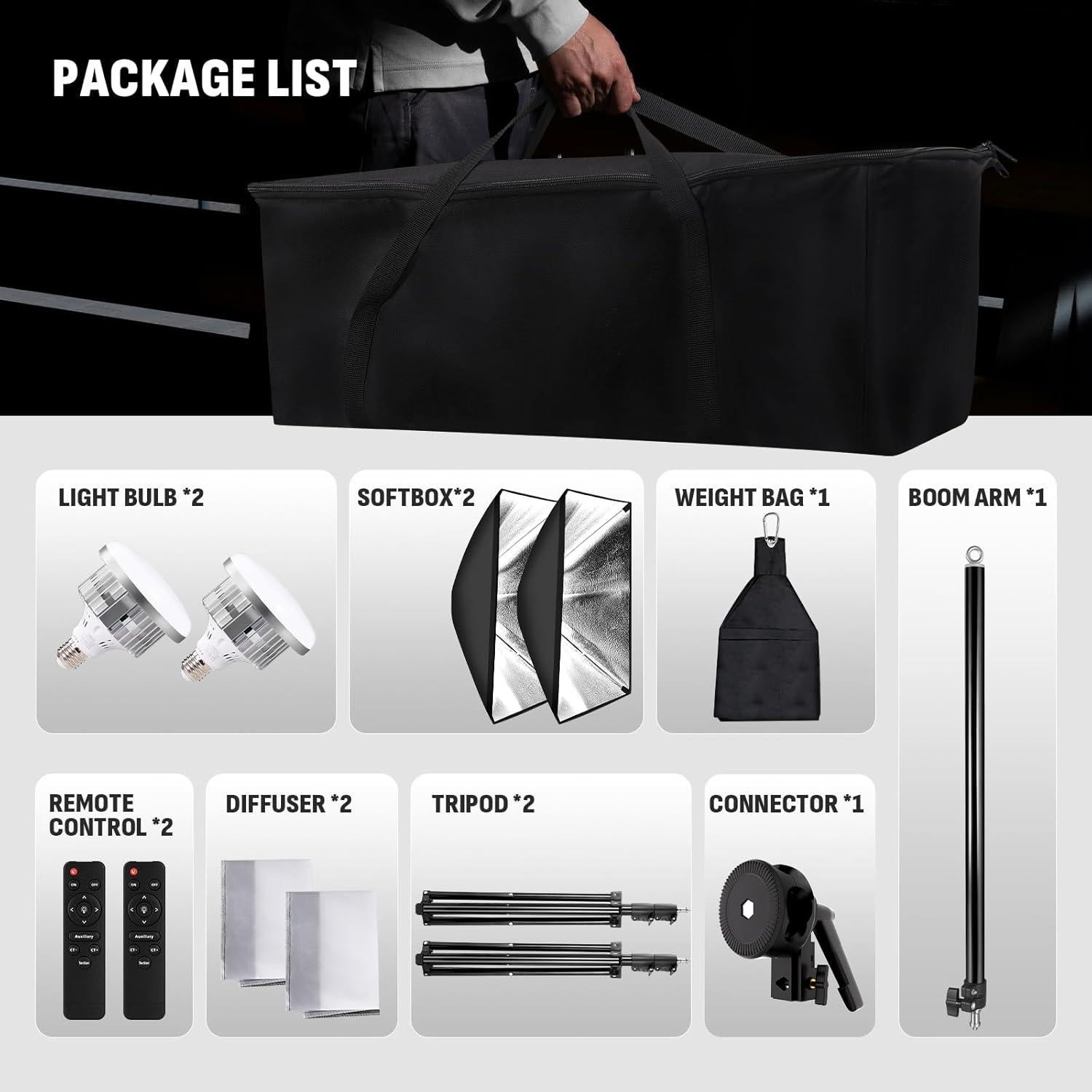 Kit de Iluminación Fotográfica NiceVeedi 85W 2 Softbox 50x71cm