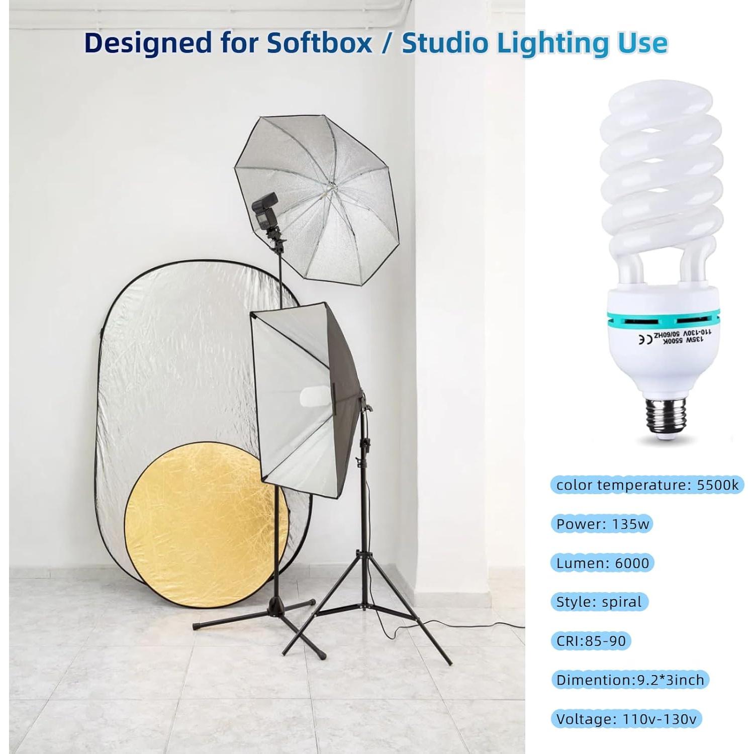 Kit de Iluminación 2 Bombillas CFL 135W 5500K E27 para Fotografía