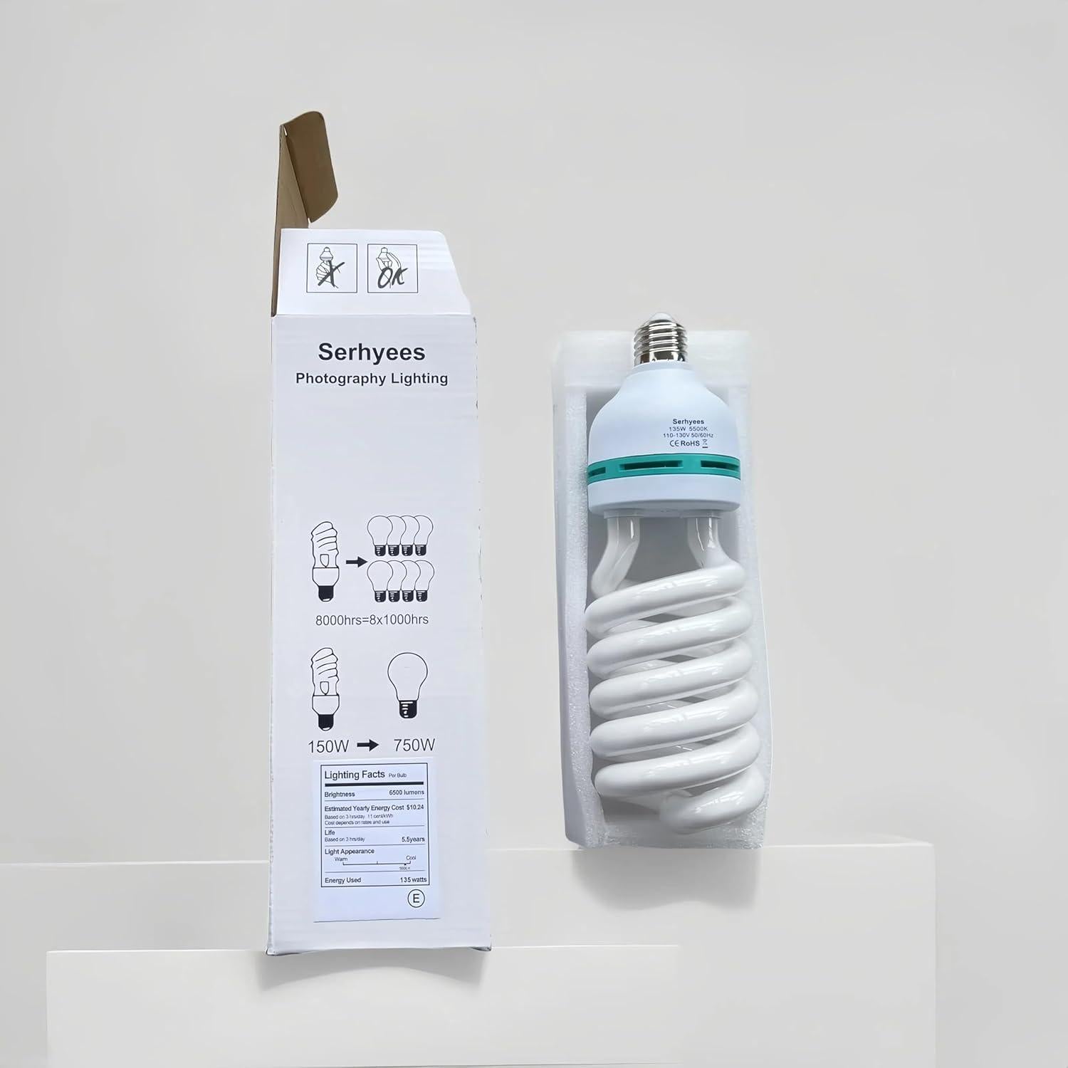 Kit de Iluminación 2 Bombillas CFL 135W 5500K E27 para Fotografía