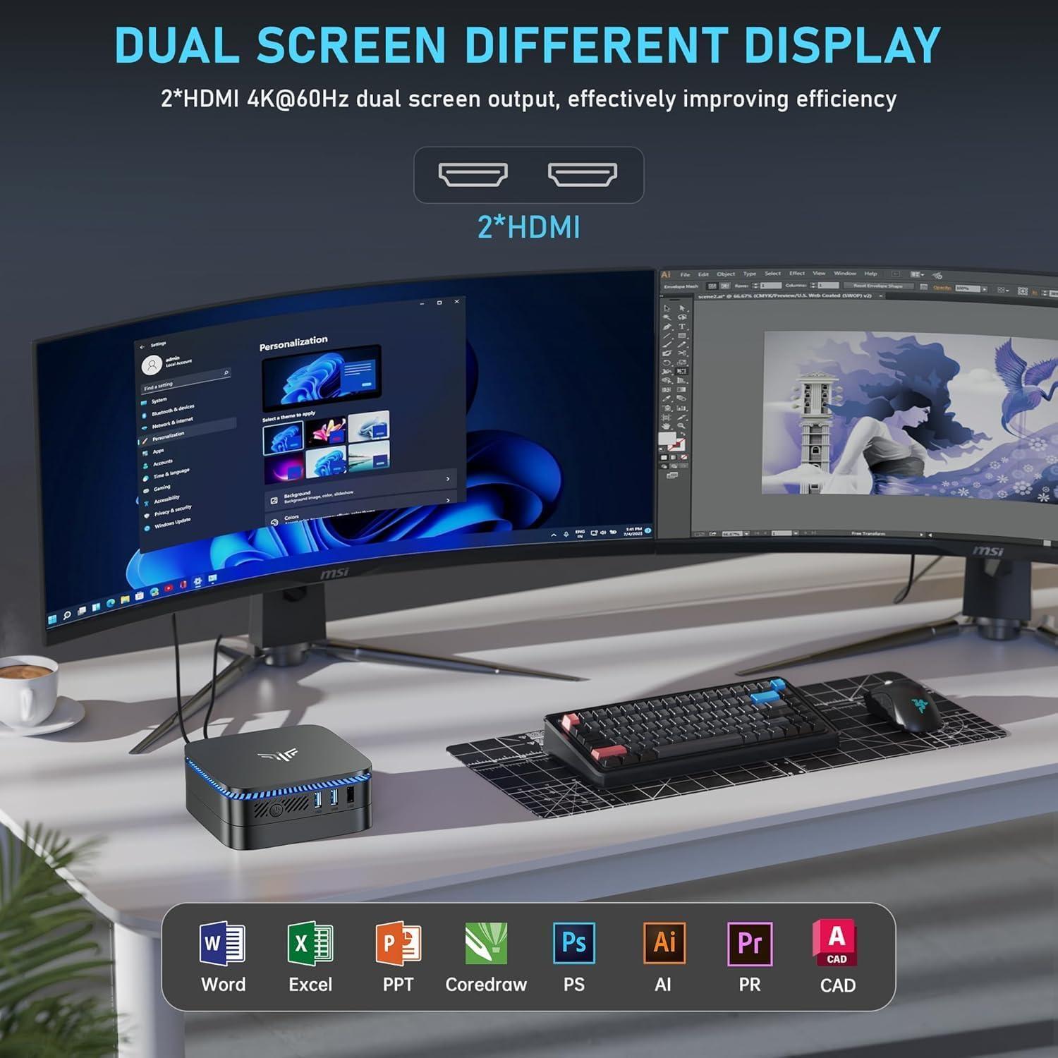 Mini PC KAMRUI AK1PLUS, Intel N95, 8GB RAM, 256GB SSD