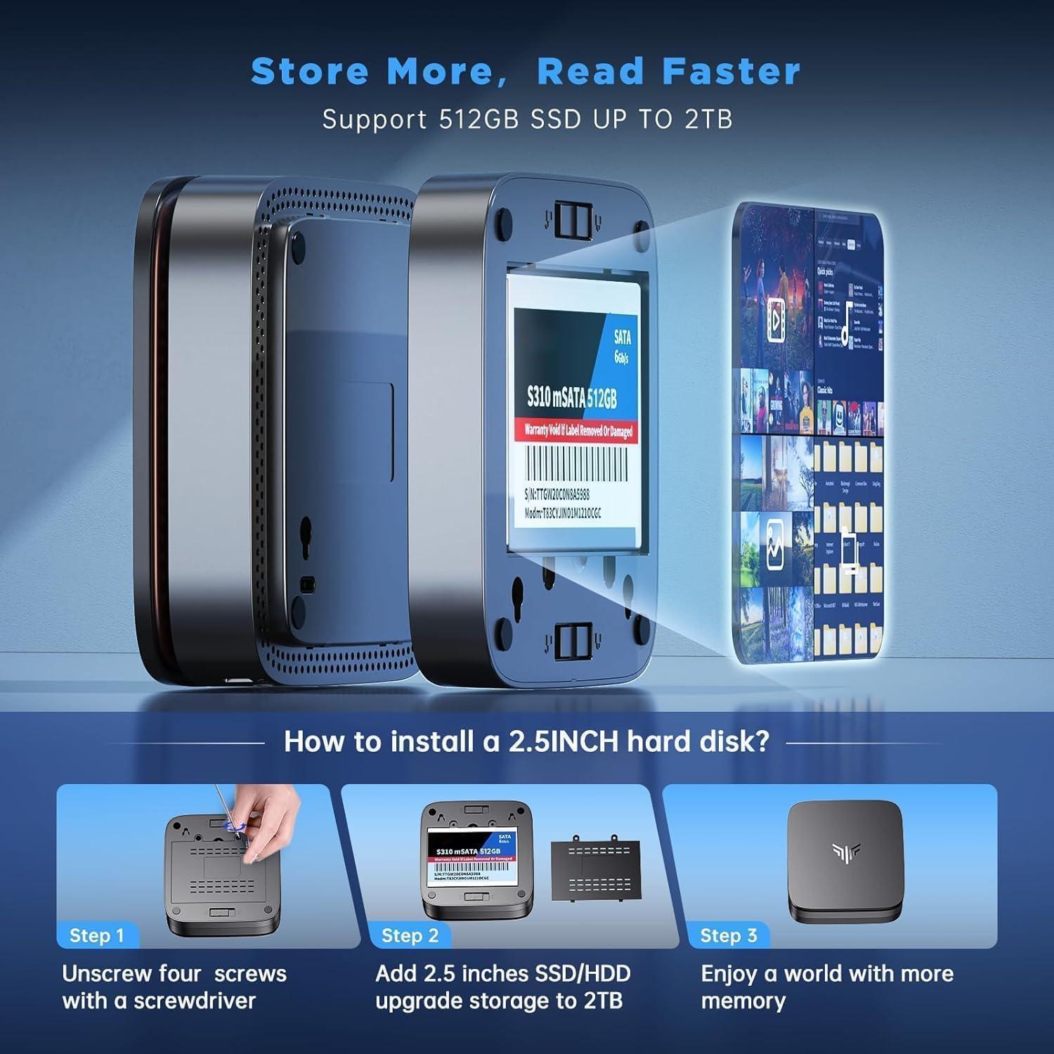 Mini PC KAMRUI AK1PLUS, Intel N95, 8GB RAM, 256GB SSD