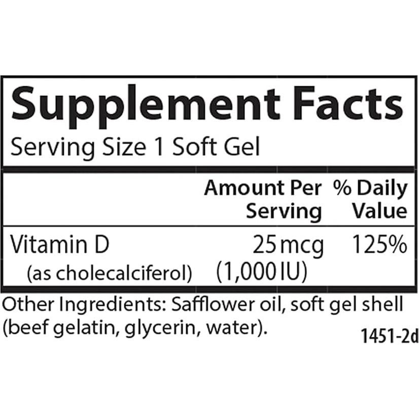 Carlson Vitamina D3 1000 UI 100 Cápsulas Blandas Salud Ósea
