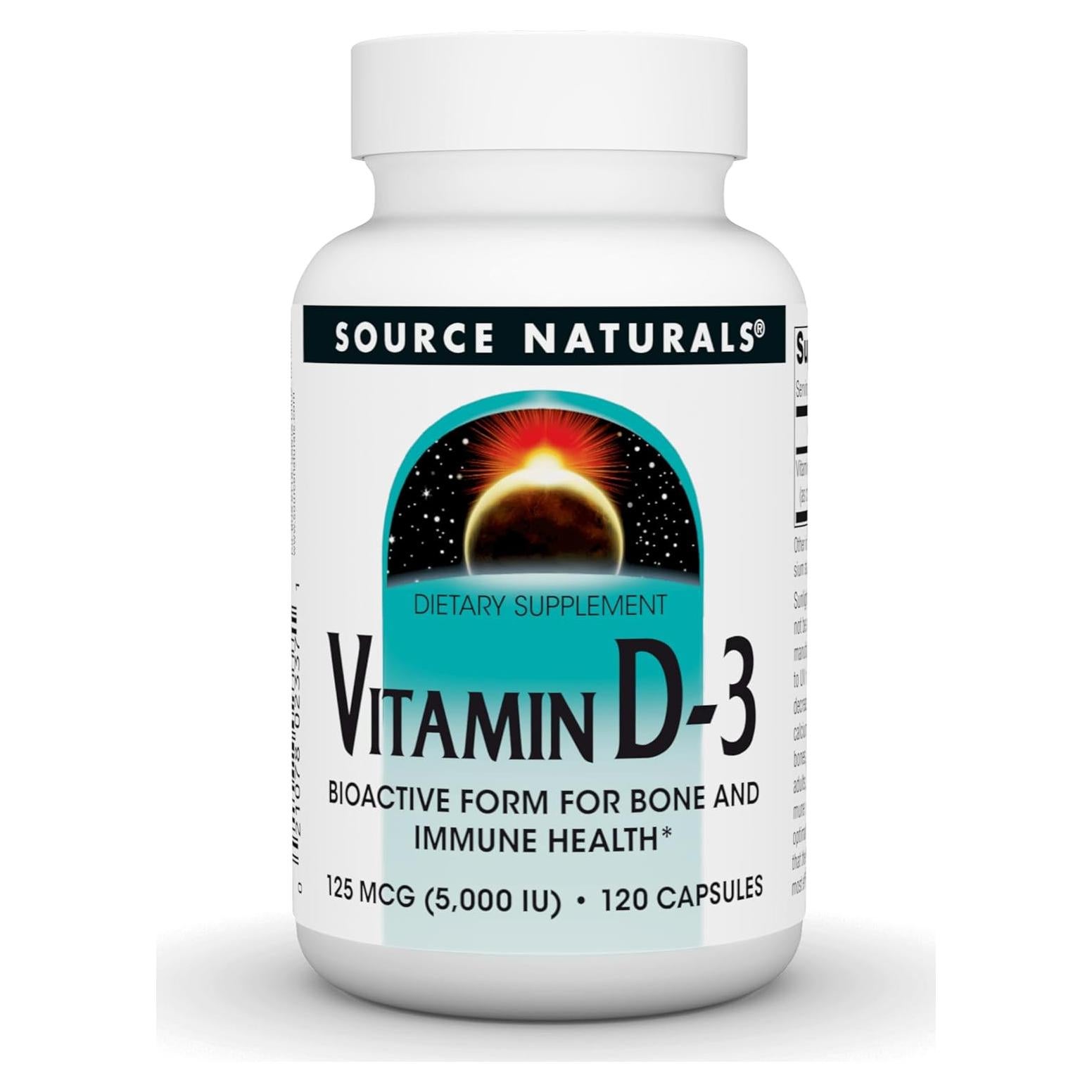 Vitamina D-3 Source Naturals 5000 IU 120 Cápsulas Salud Ósea