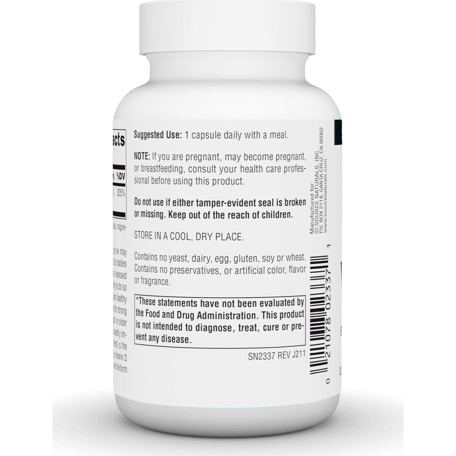 Vitamina D-3 Source Naturals 5000 IU 120 Cápsulas Salud Ósea