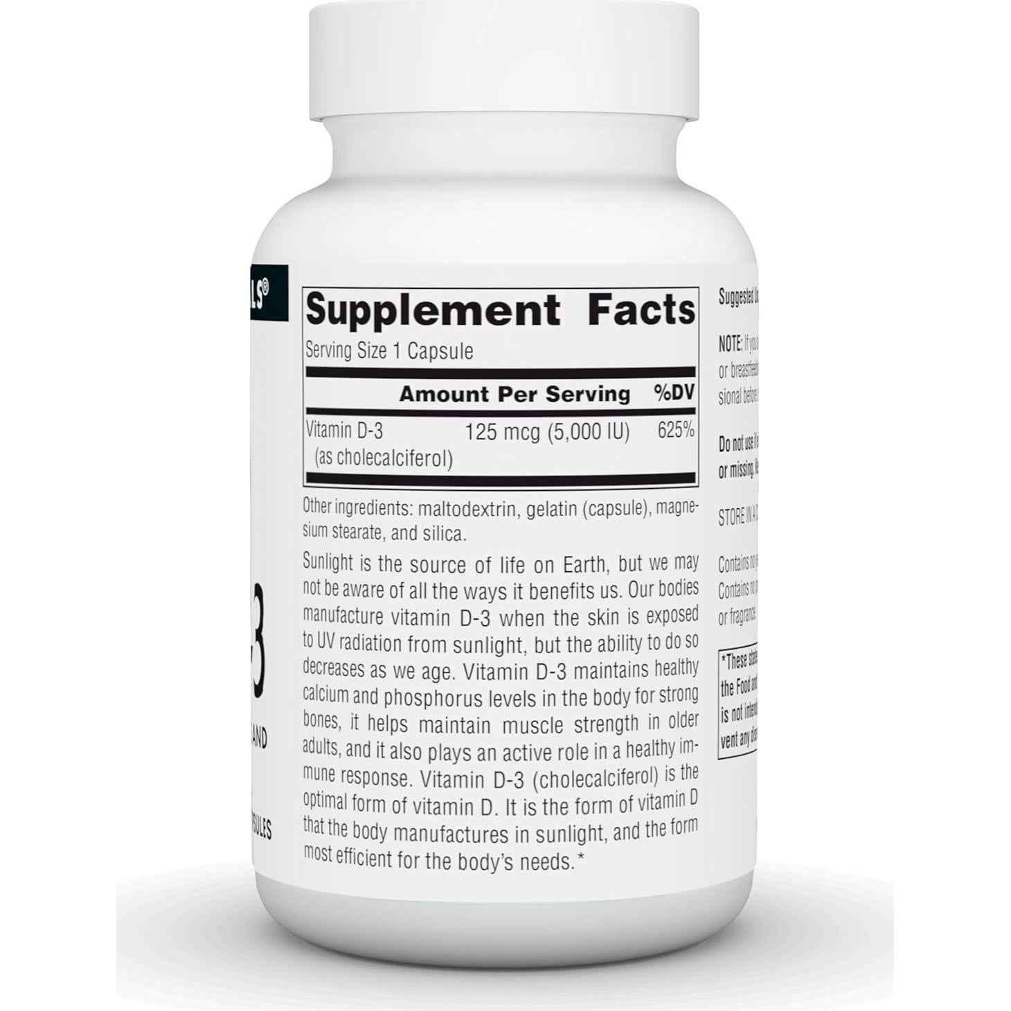 Vitamina D-3 Source Naturals 5000 IU 120 Cápsulas Salud Ósea