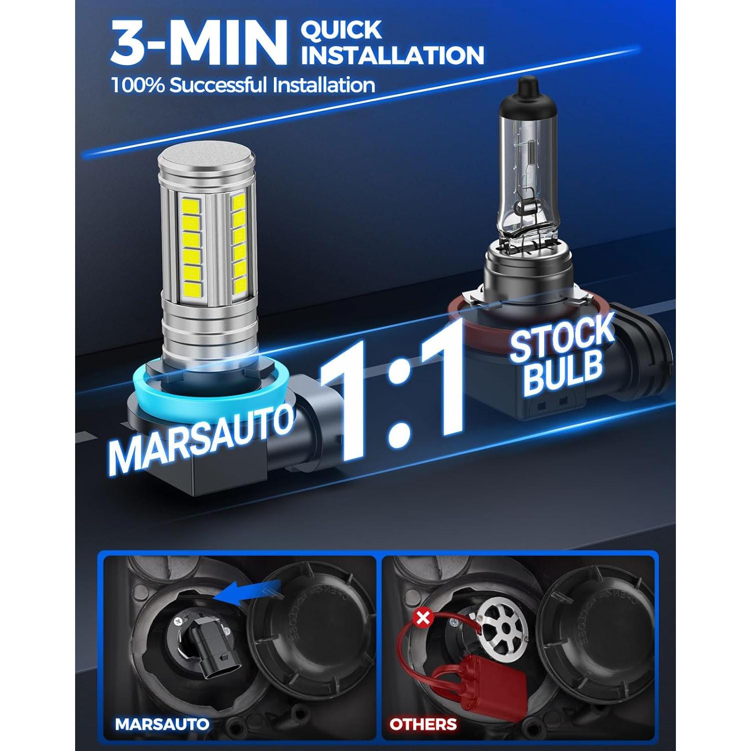 Bombillas de luz de niebla LED Marsauto H11 H8 H16 12000LM