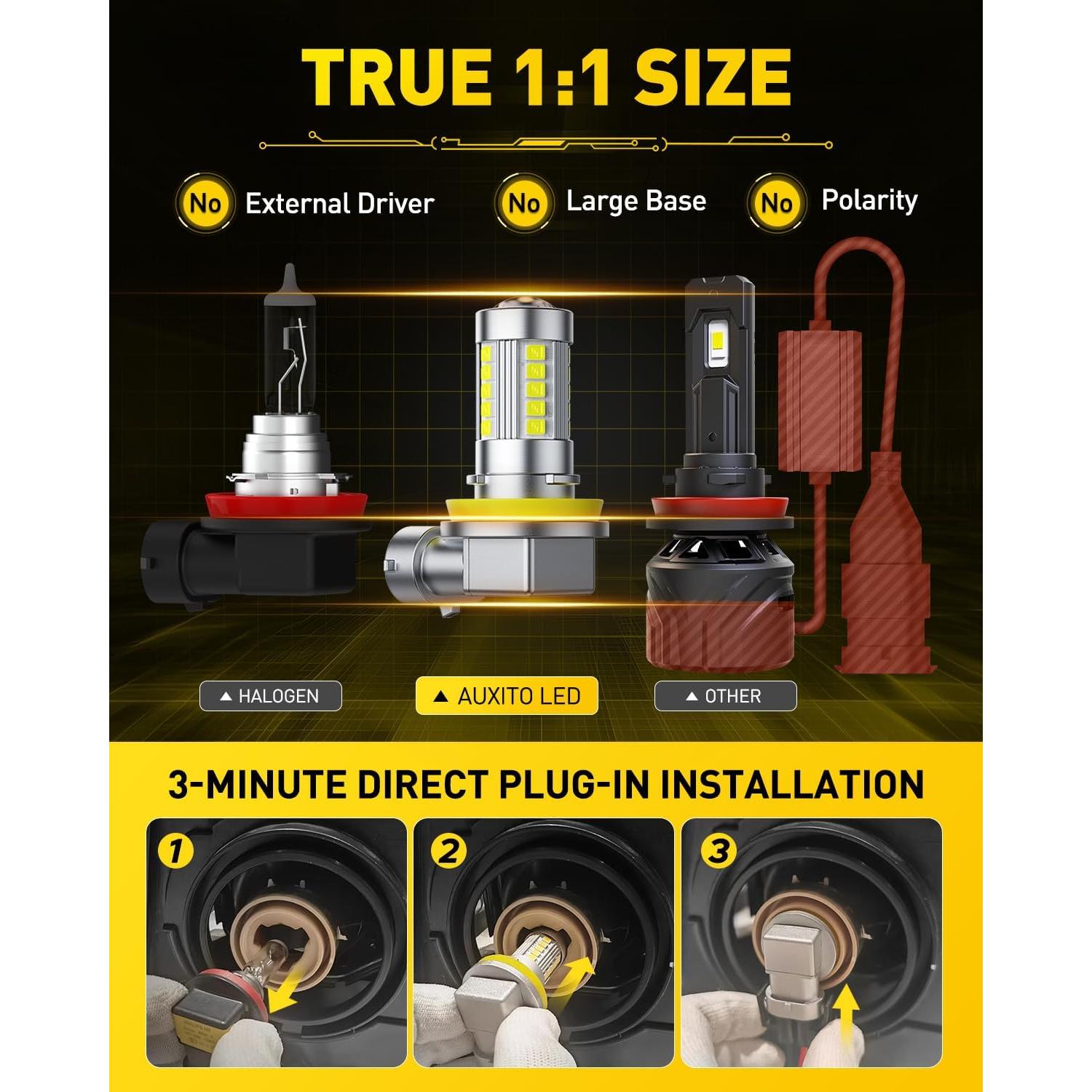 Bombillas de Niebla LED AUXITO H11/H8 6500K Blanco Frío (Paquete de 2)