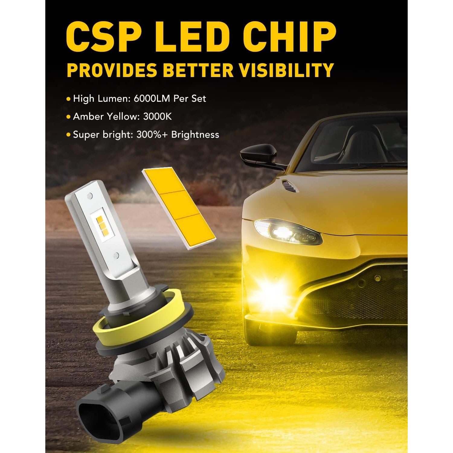 Bombillas de Luz de Niebla LED AUXITO H11 H8 H16 6000 Lúmenes Amarillo