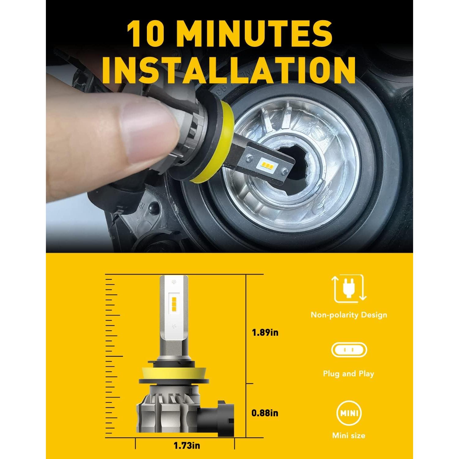 Bombillas de Luz de Niebla LED AUXITO H11 H8 H16 6000 Lúmenes Amarillo