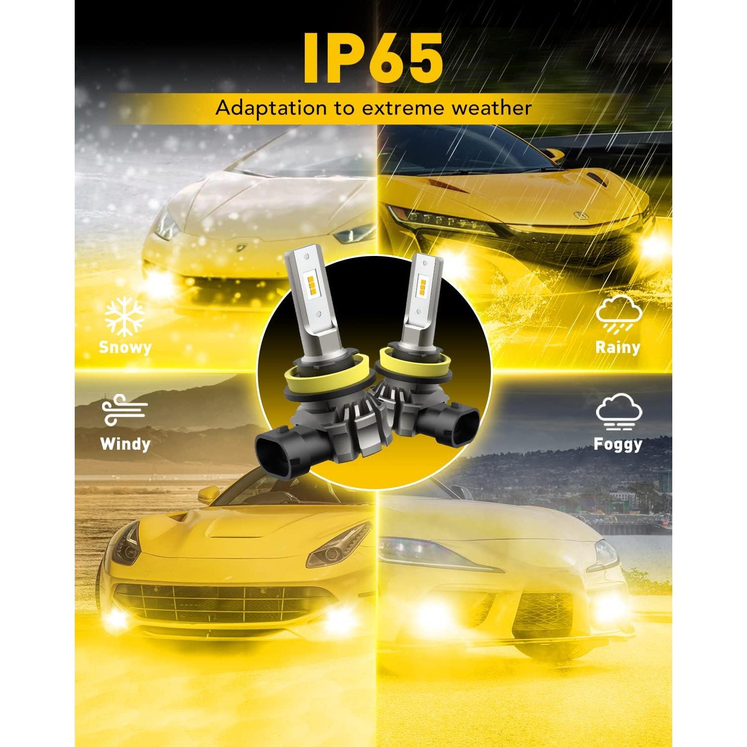 Bombillas de Luz de Niebla LED AUXITO H11 H8 H16 6000 Lúmenes Amarillo