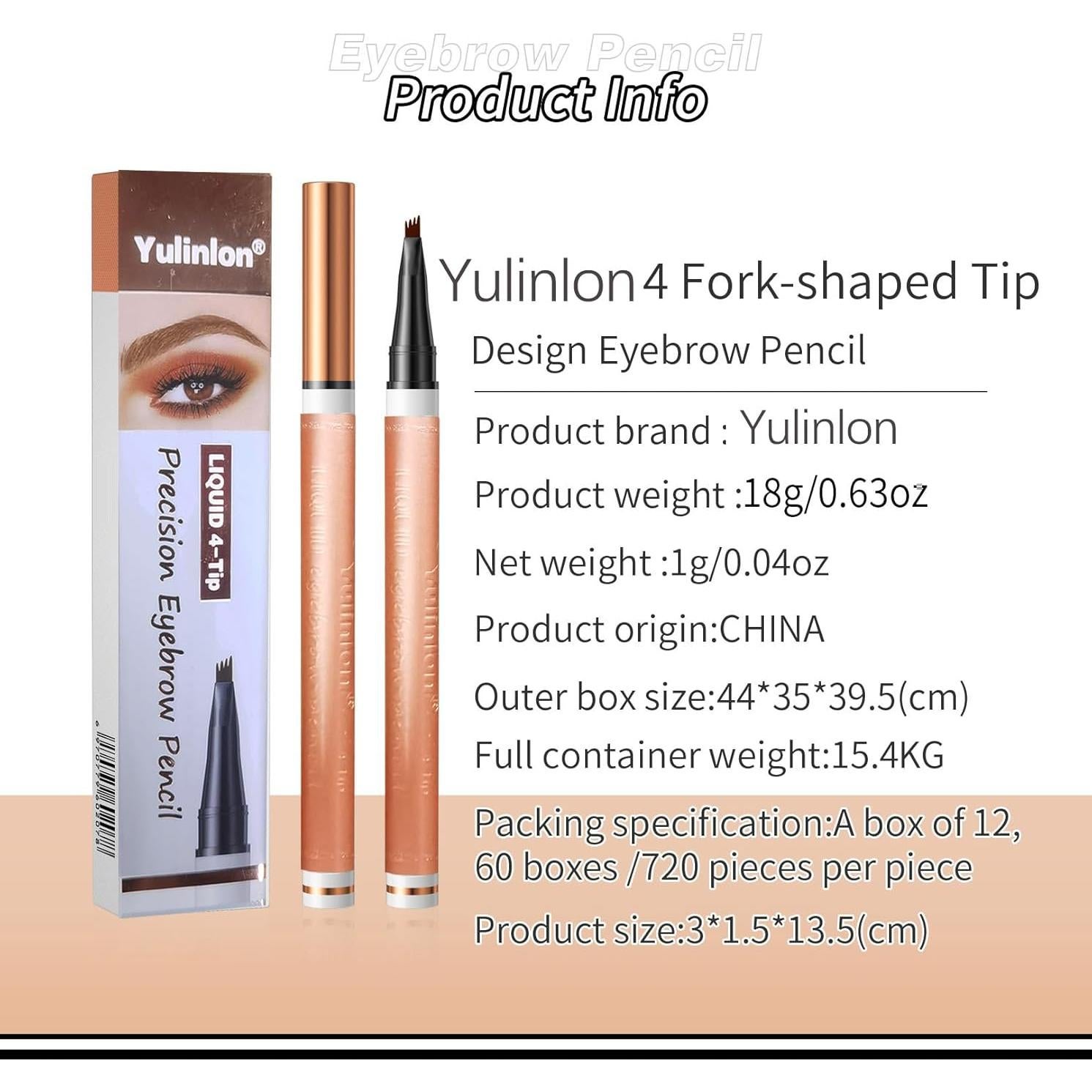 Lápiz de Cejas 4 Puntas Yulinlon Marrón Oscuro Impermeable