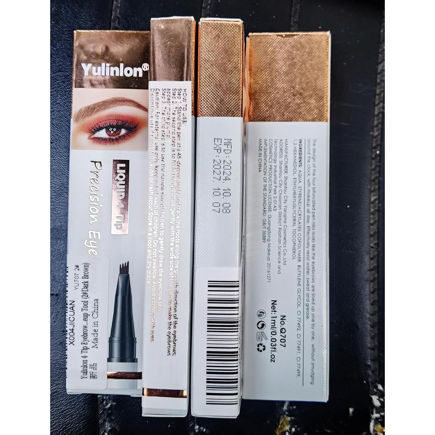 Lápiz de Cejas 4 Puntas Yulinlon Marrón Oscuro Impermeable