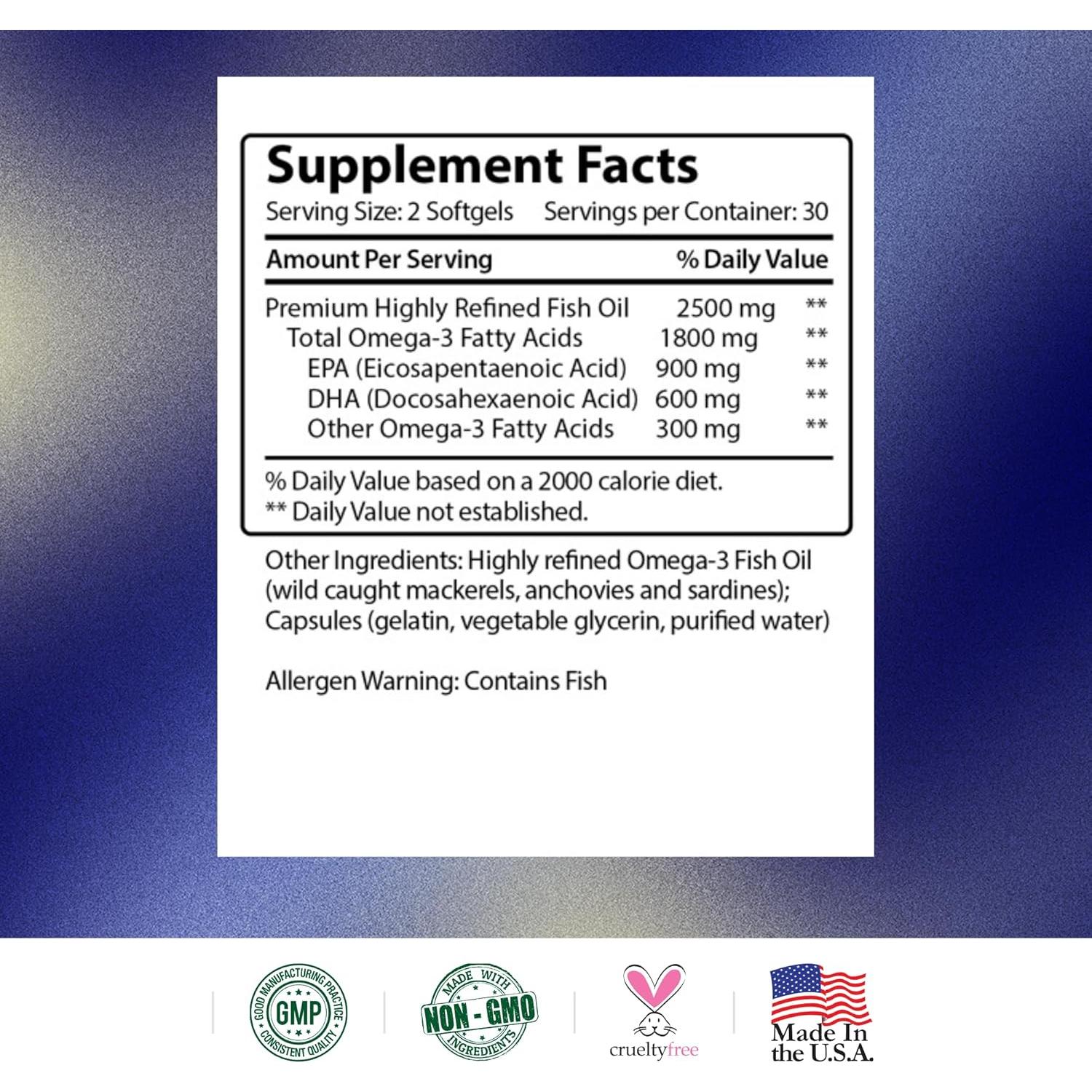 Suplemento Omega 3 Investigación Verificada 1800mg 60 Cápsulas