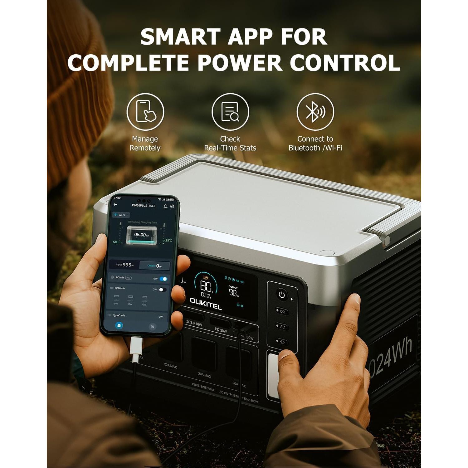 Estación de Energía OUKITEL P1000 Plus 1800W con Panel Solar 200W