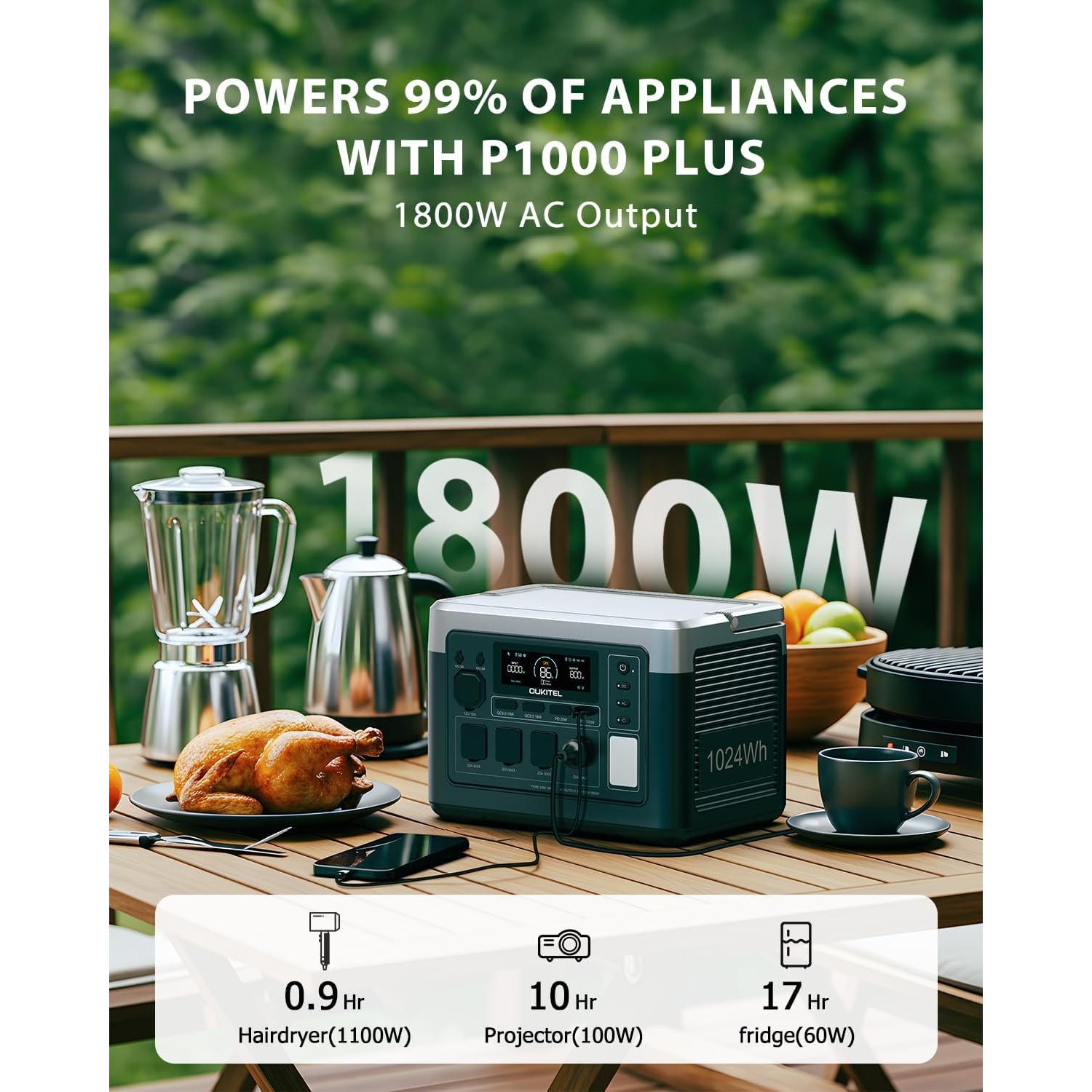 Estación de Energía OUKITEL P1000 Plus 1800W con Panel Solar 200W