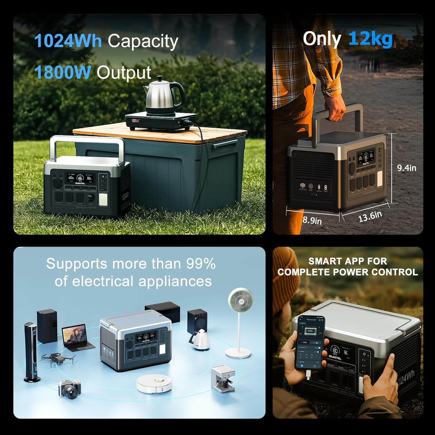 Estación de Energía OUKITEL P1000 Plus 1800W con Panel Solar 200W