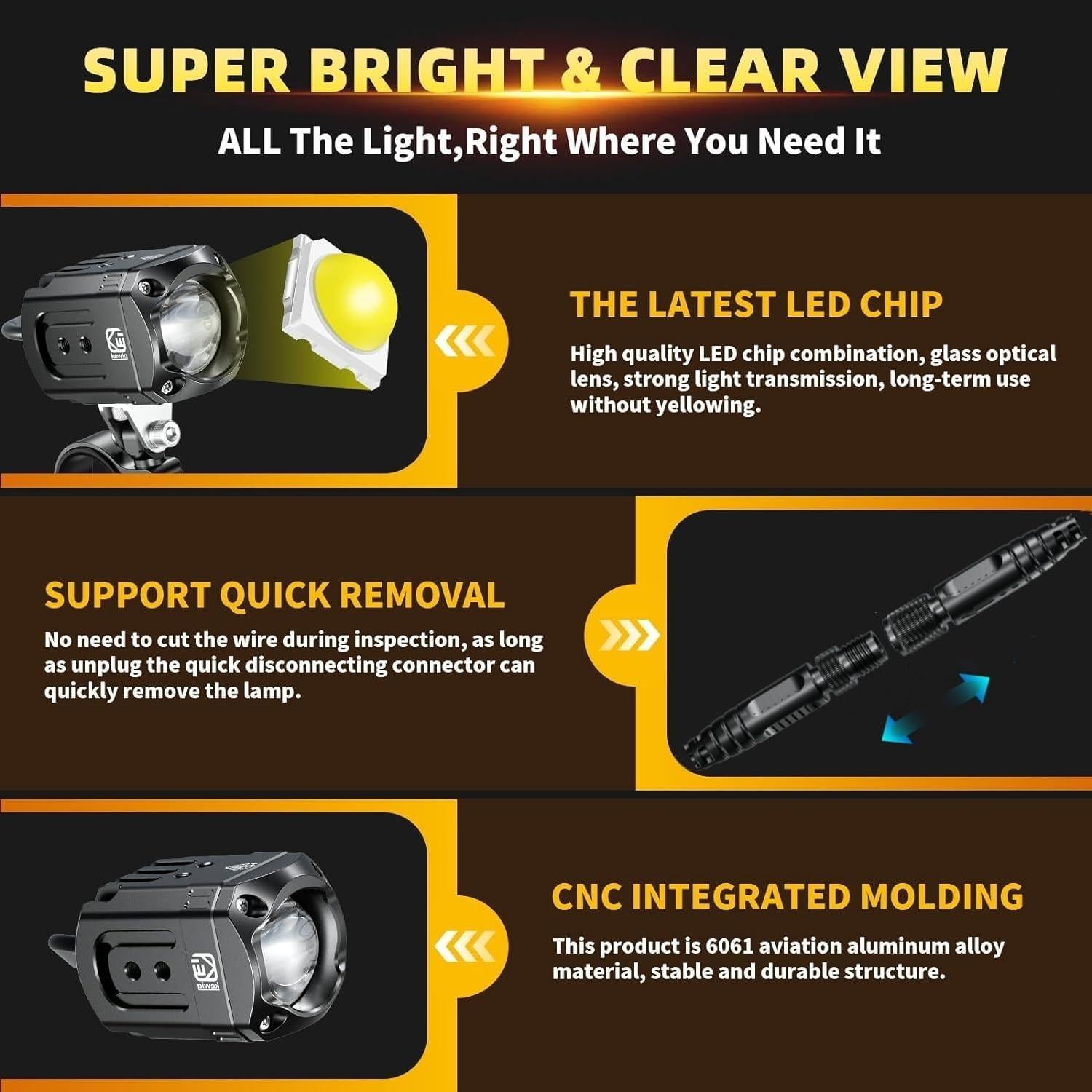 Kit de Luz LED Auxiliar Kewig 60W para Motocicleta Negro