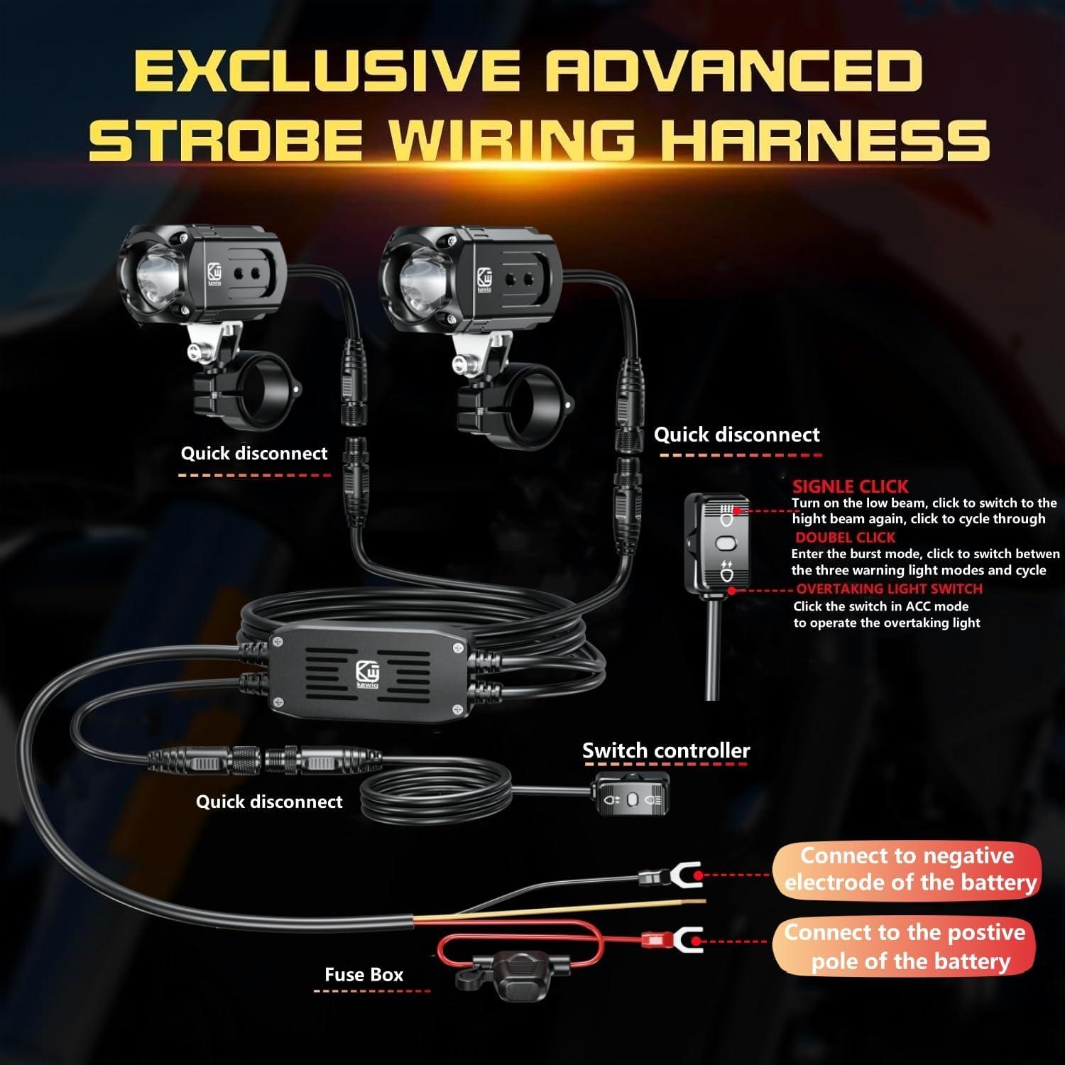 Kit de Luz LED Auxiliar Kewig 60W para Motocicleta Negro