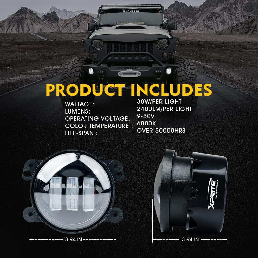 Luces de Niebla LED 4 Pulgadas Xprite 60W Jeep Wrangler 2007-2018