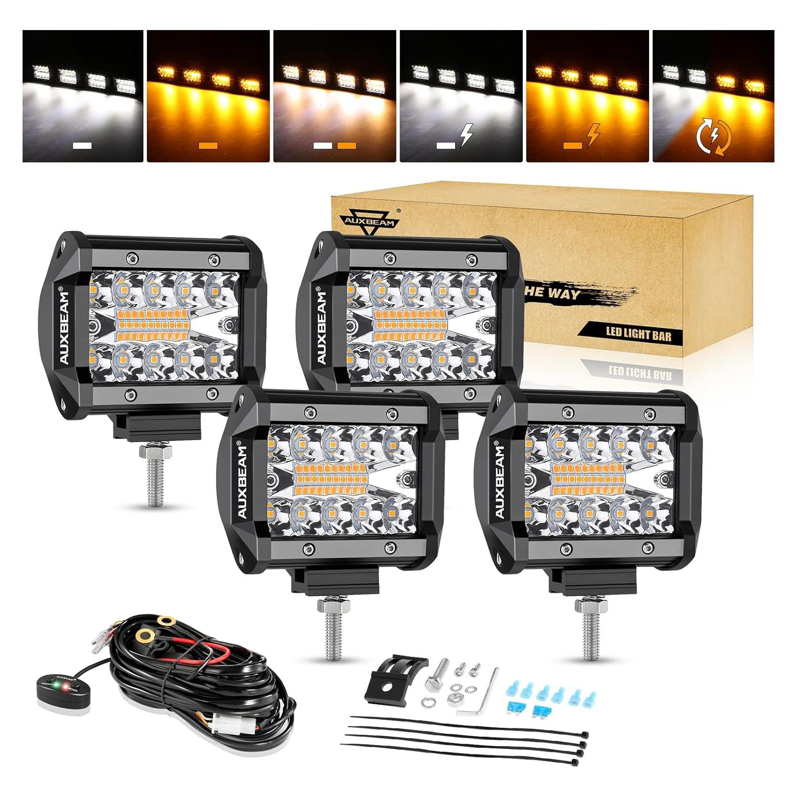 Luz LED Auxbeam 4" 240W con 6 Modos Ámbar y Blanca