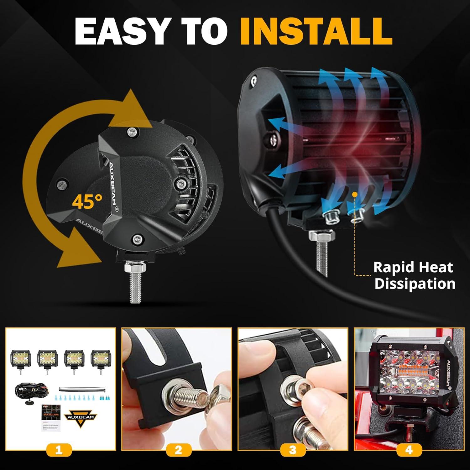 Luz LED Auxbeam 4" 240W con 6 Modos Ámbar y Blanca