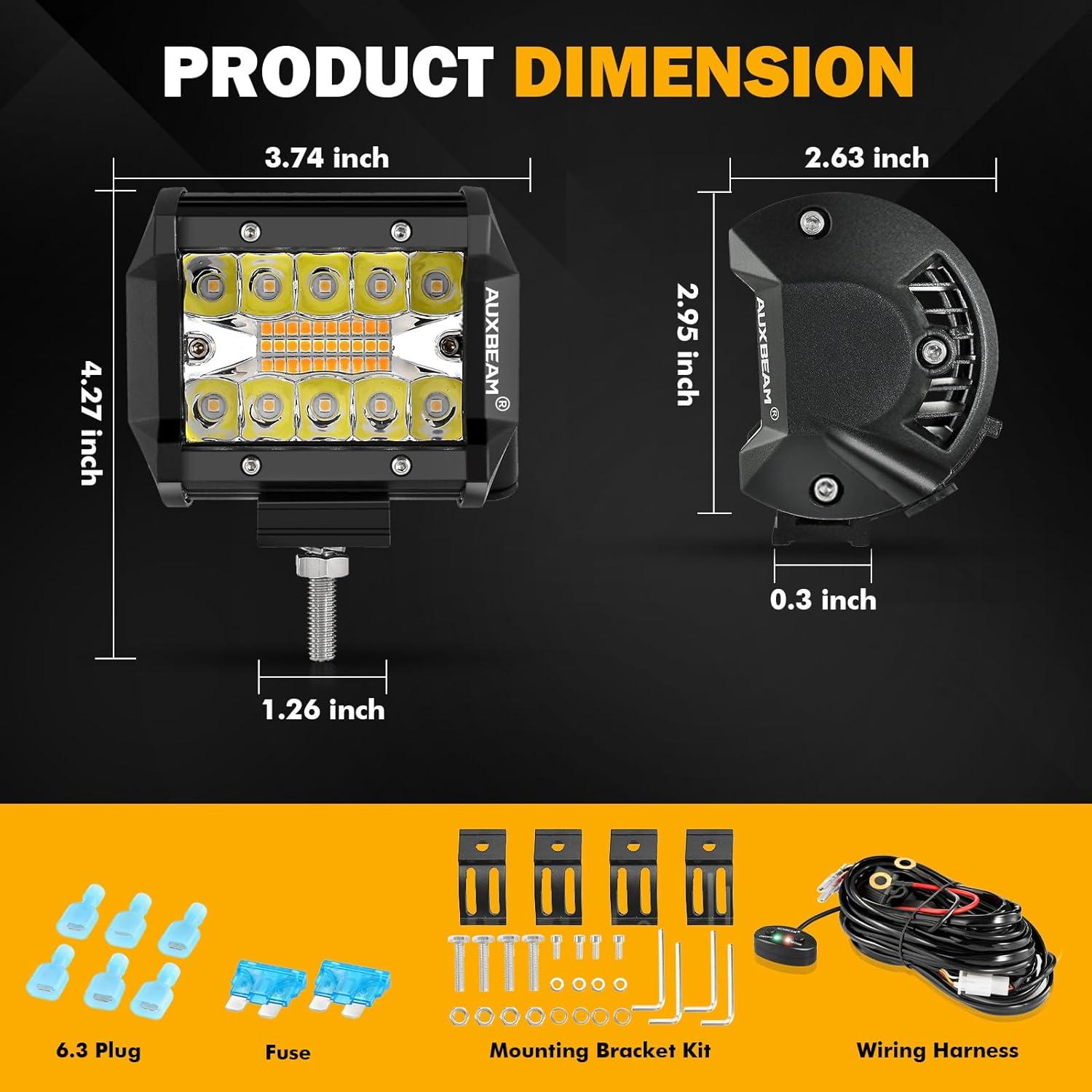 Luz LED Auxbeam 4" 240W con 6 Modos Ámbar y Blanca