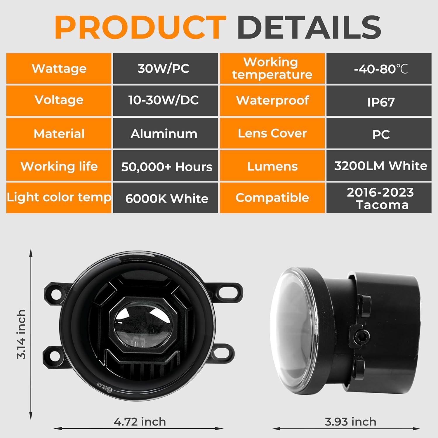 Luces Antiniebla LED YUDE para Toyota Tacoma 2016-2023